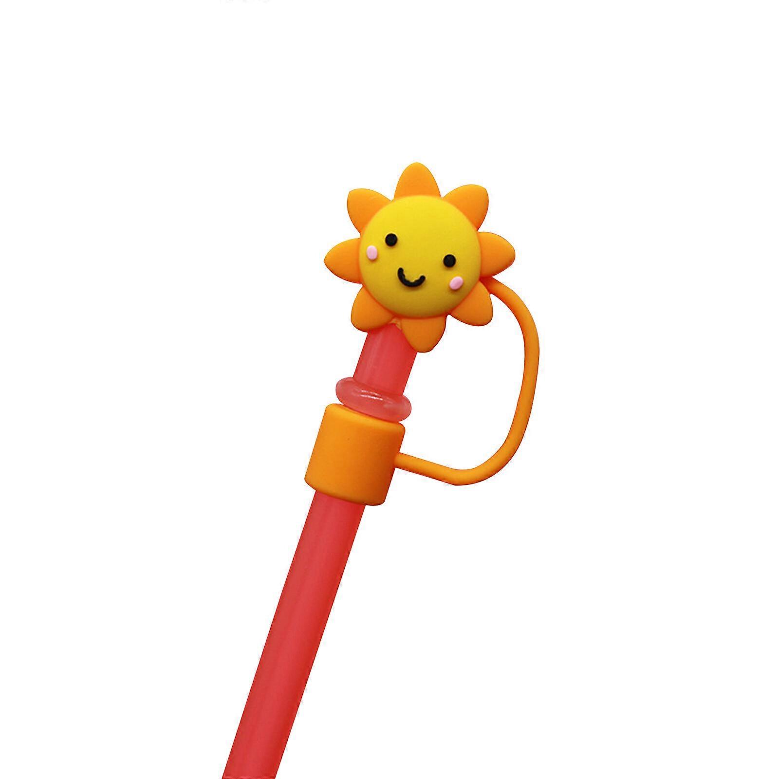 Reusable Silicone Straw Cap Creative Cartoon Design for Dustproof and Splash-proof, Fit 6-8mm Straws (No Straw Included)