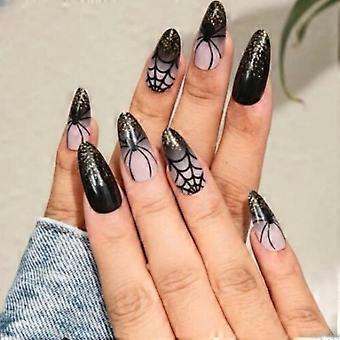 Unhas postiças de amêndoa preta rosa de Halloween inodoras proporcionam uma experiência confortável para amantes de manicure e blogueiros de beleza