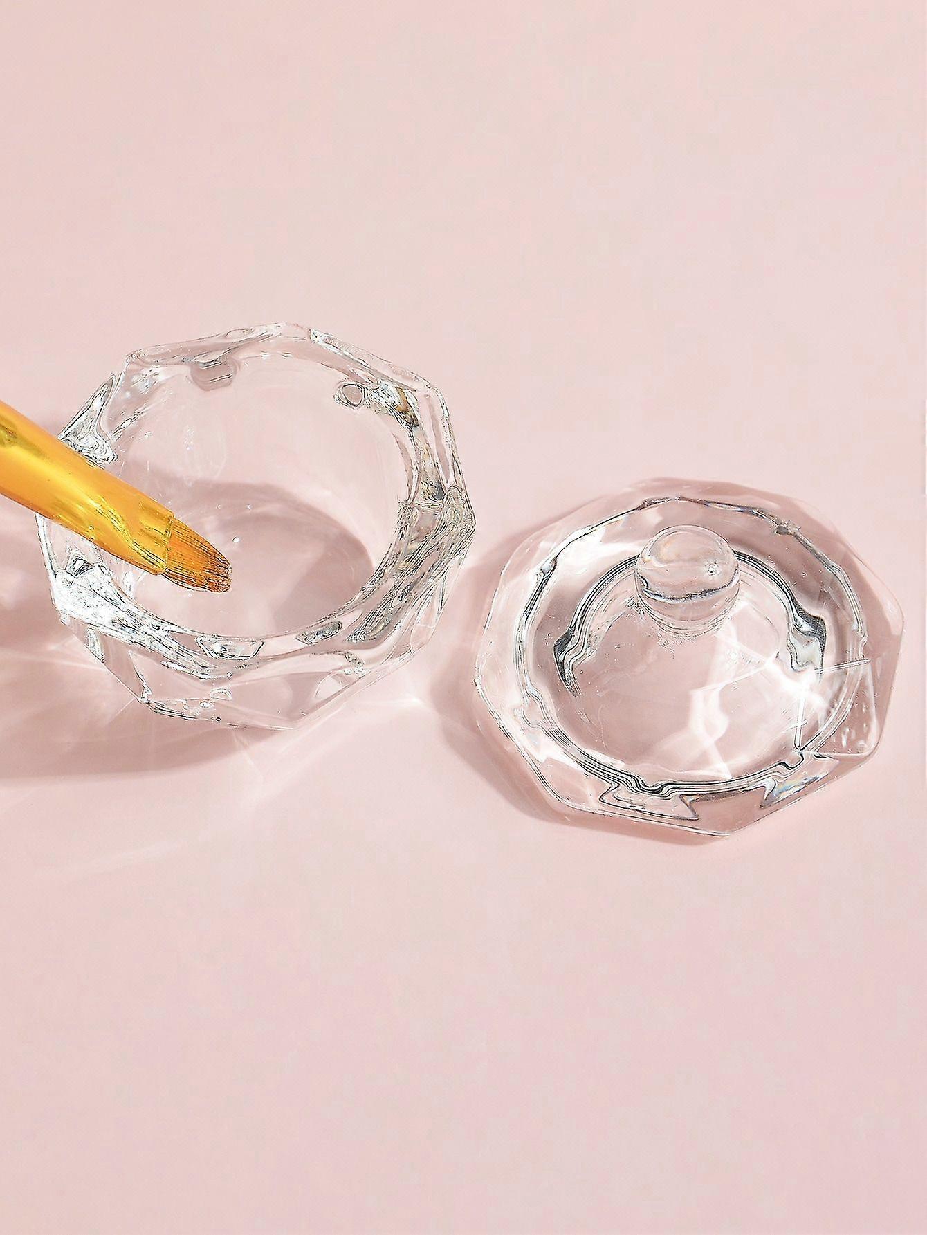 1st rosa hjärtformad kristallglas nagelkonstkopp med lock, belagd kristallglas nagelkopp, borstrengöringskopp, färgblandningskopp