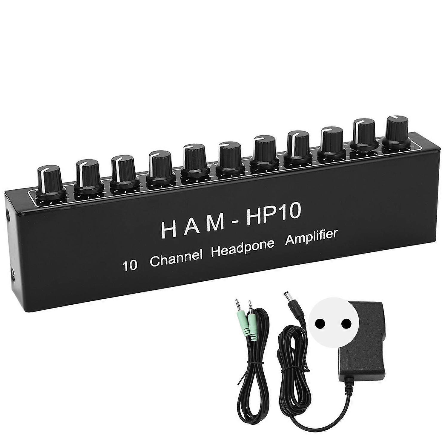 10 Channel Headpone Magnifier Stereo Audio Distribution Splitter Independent Control 100‑240V EU Plu