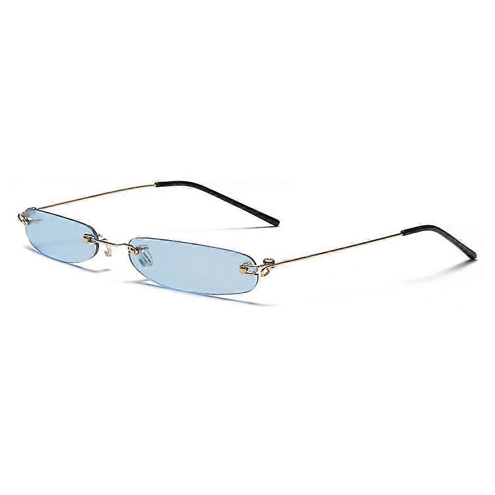 Slim Rimless Rectangular Sunglasses Vintage Slender Clear Glasses Spring Hinge,4972