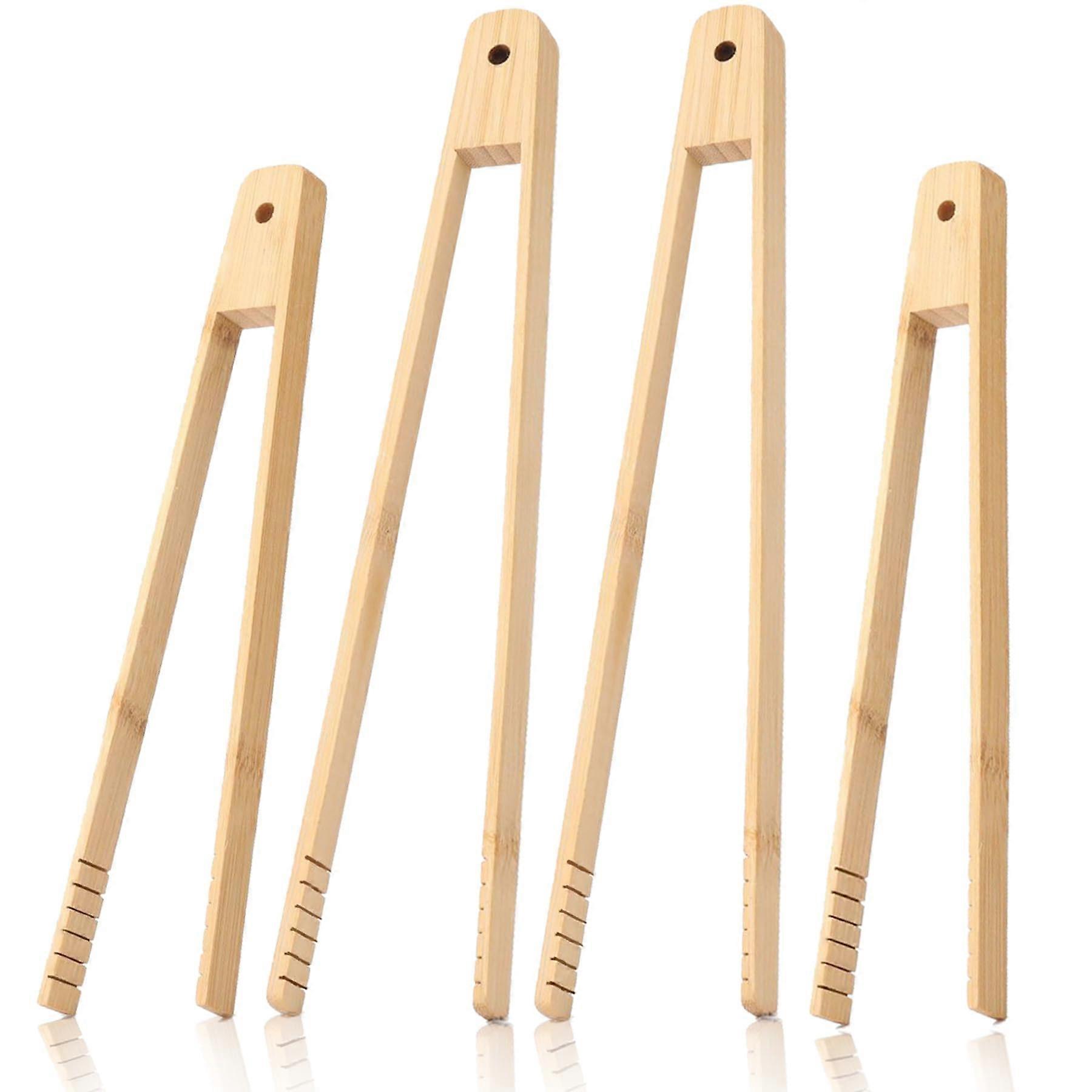 4 Pcs Bamboo Tongs Set: 11.8in Cooking and 9.8in Toaster Tongs for Salad, Bacon, Grilling, Toast, Fruits. NO BPA.