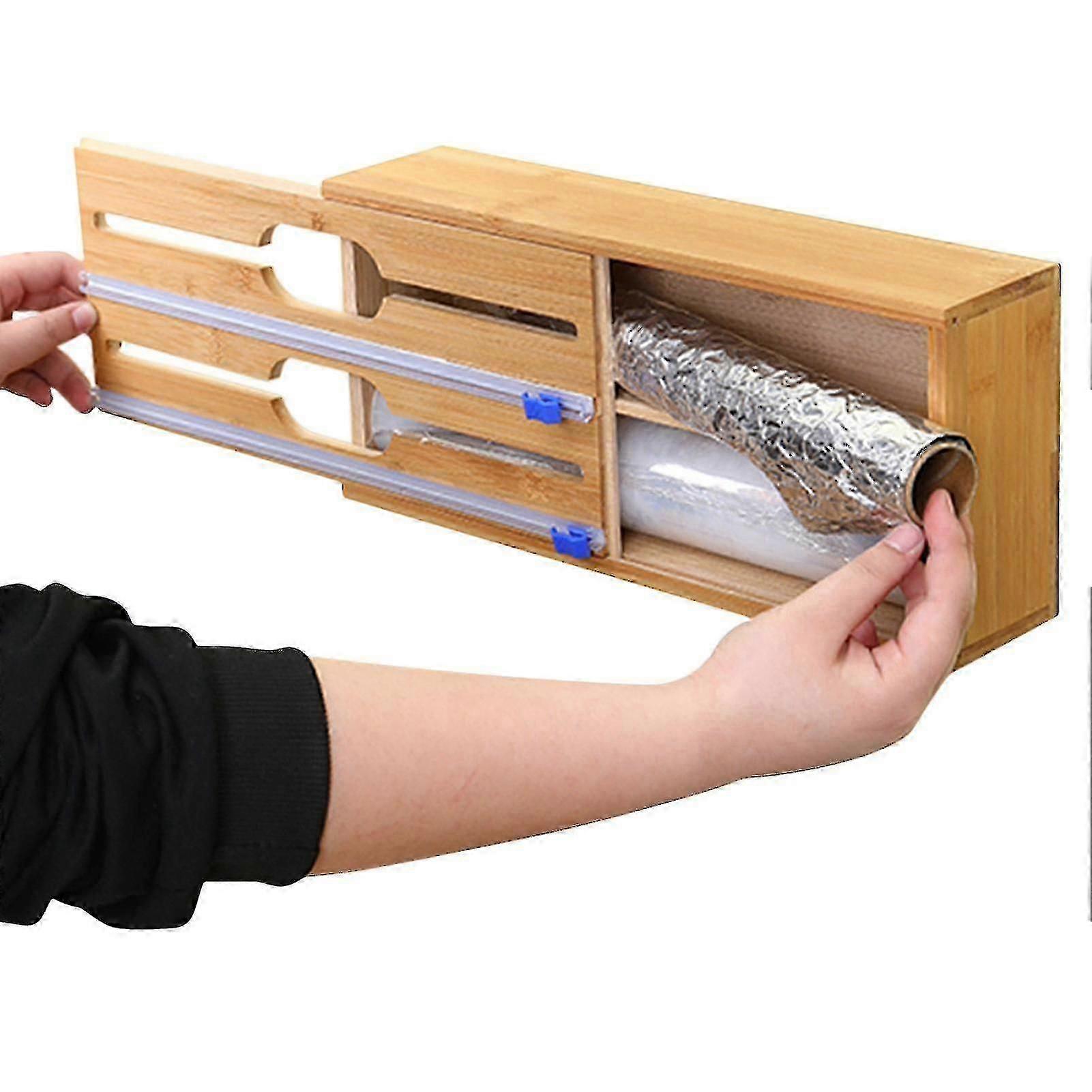 מתקן במבוק Tinfoil מחיצה למגירת נייר כסף מטבח עם חותך שקופיות 2 ב-1 מארגן נייר כסף למסעדת נייר עטיפה למטבח