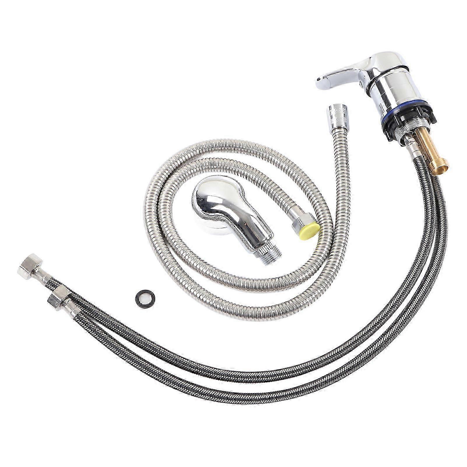 23.6in Shampoo Bowl Faucet Chrome Plated Ceramic Valve Core 47.2in Sink Hose Replacement with Large Nozzle