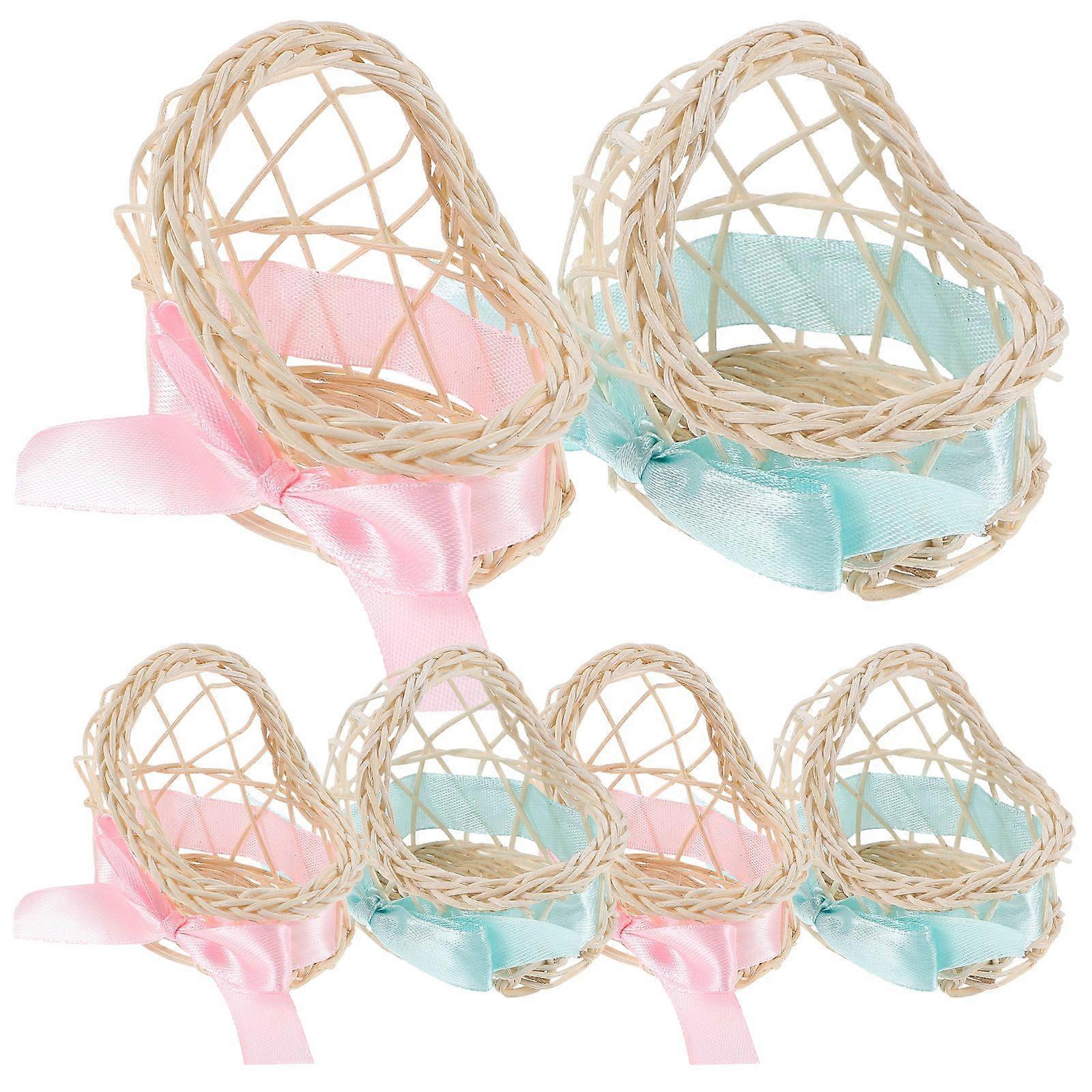 6Pcs Handmade Flower Baskets Wedding Rattan Baskets Decorative Flower Container