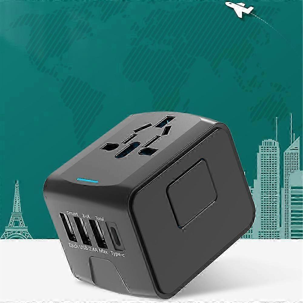 con 3.4/5A Universal Travel Adapter 3USB & Type-C Charger US/UK/EU/AU Plug Converter