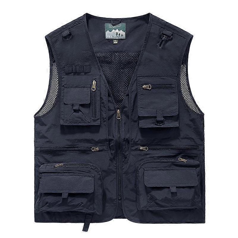 Spring and Autumn Mesh Quick Dry Vest Men's Casual Outdoor Multi-Pocket Fishing Photography Horse Clip Vest Plus Size