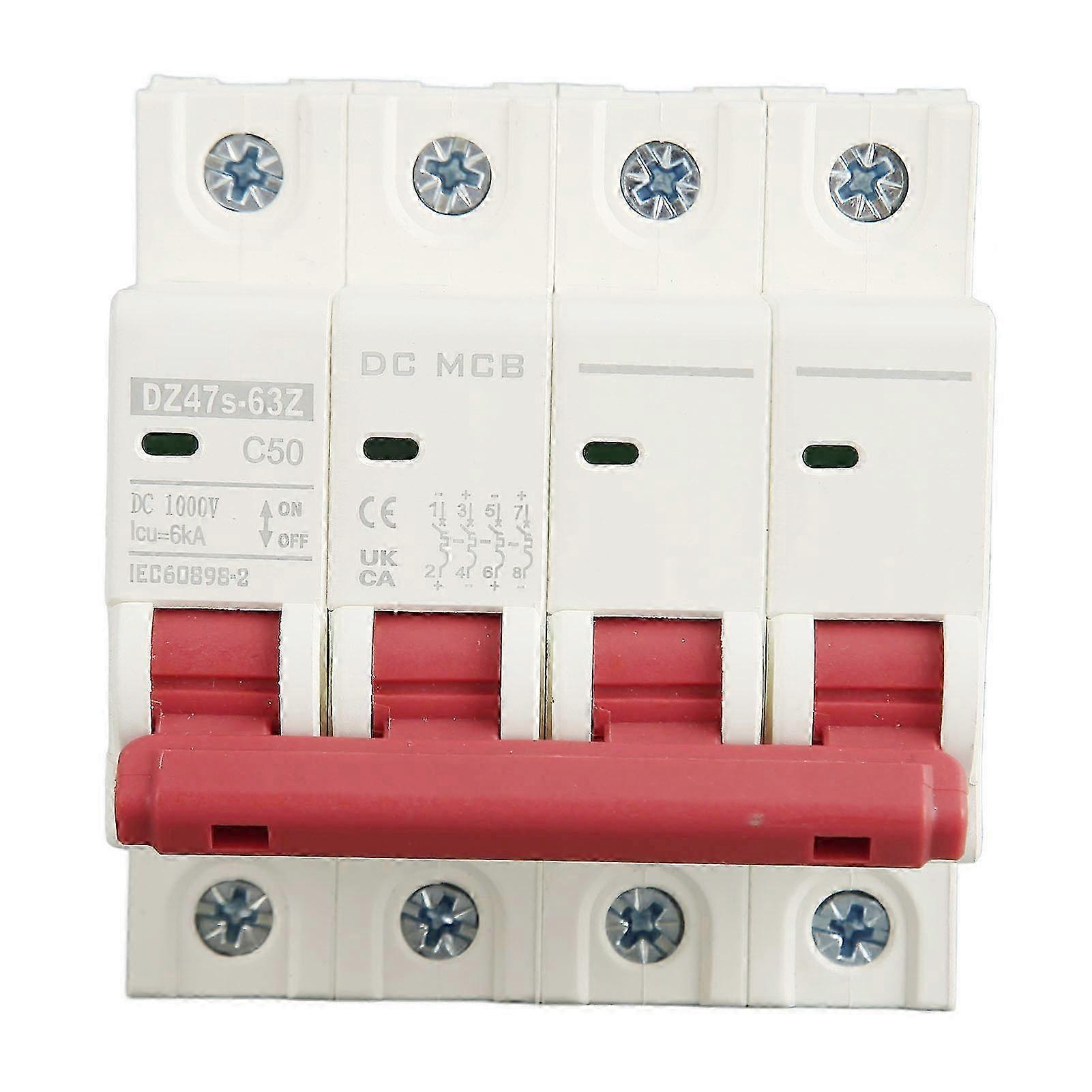 4P Small Circuit Breaker 6000A Breaking Capacity Solar PV System Mini Circuit Breaker DC1000V 50A