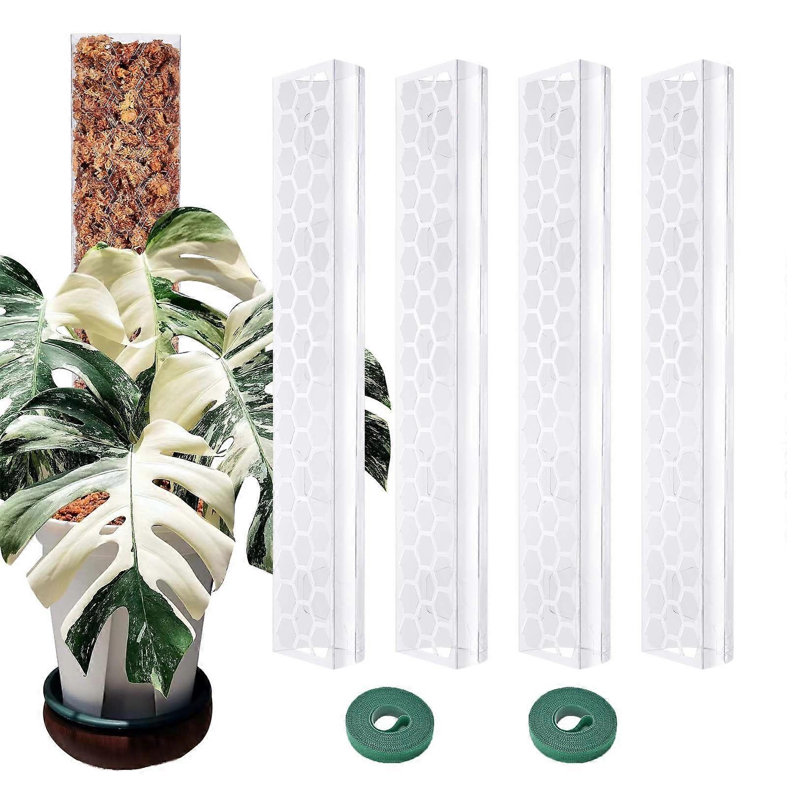 4 Pieces Plastic Stackable Clear Moss Pole for Indoor Climbing Plants Work with Sphagnum Moss 17 Inch