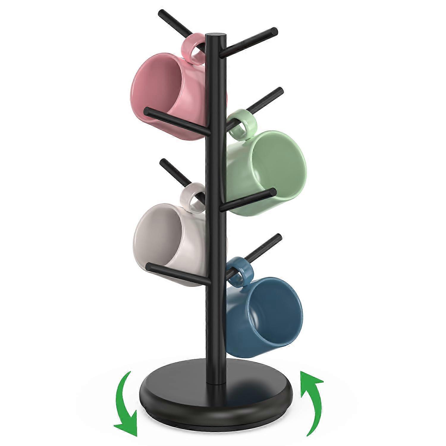 8 Hooks Rotating Bamboo Coffee Mug Tree for Coffee Bar