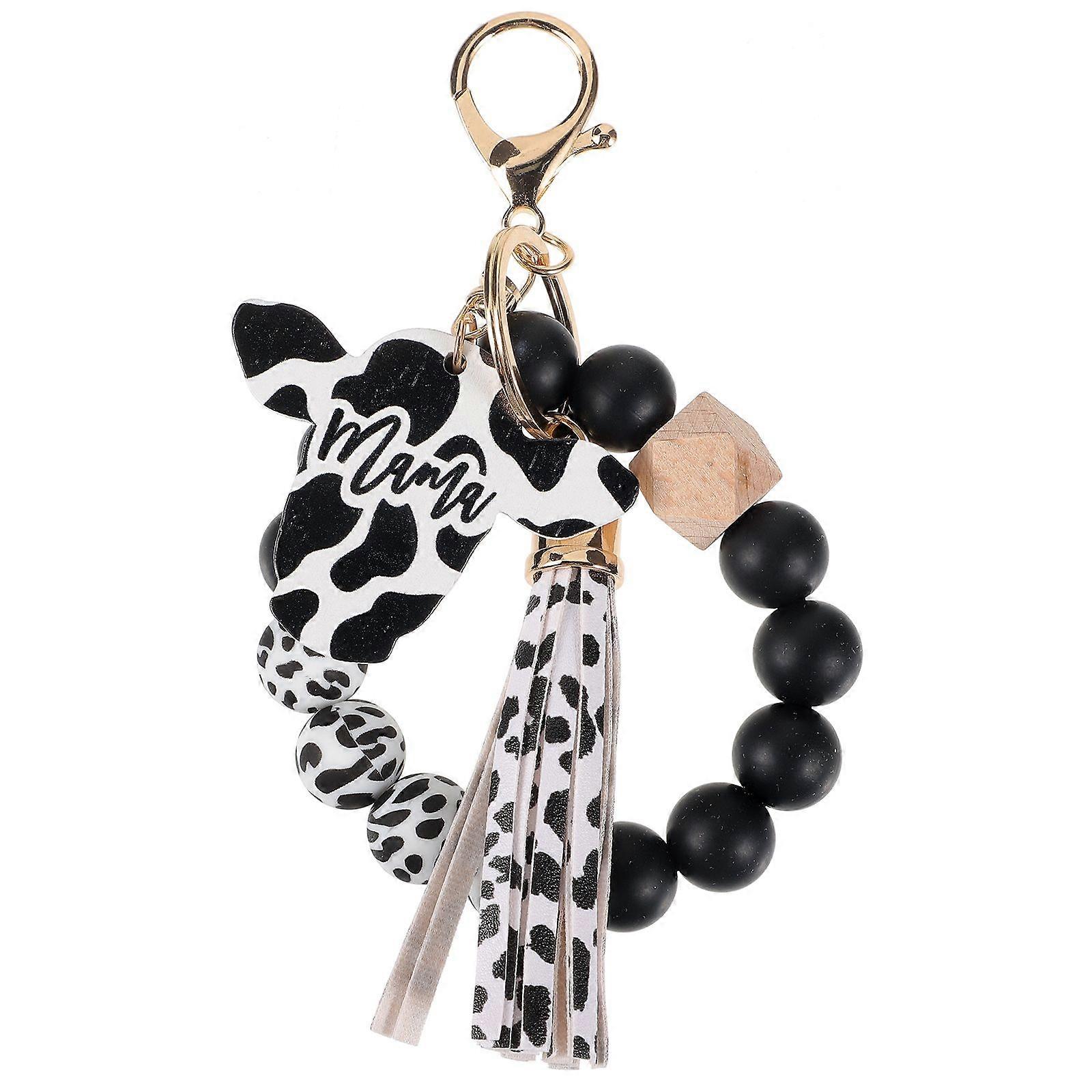 Keychain Bracelet Key Chain Bangle Beaded Bracelet Car Keyring Holder Cow Print Key Ring for Men