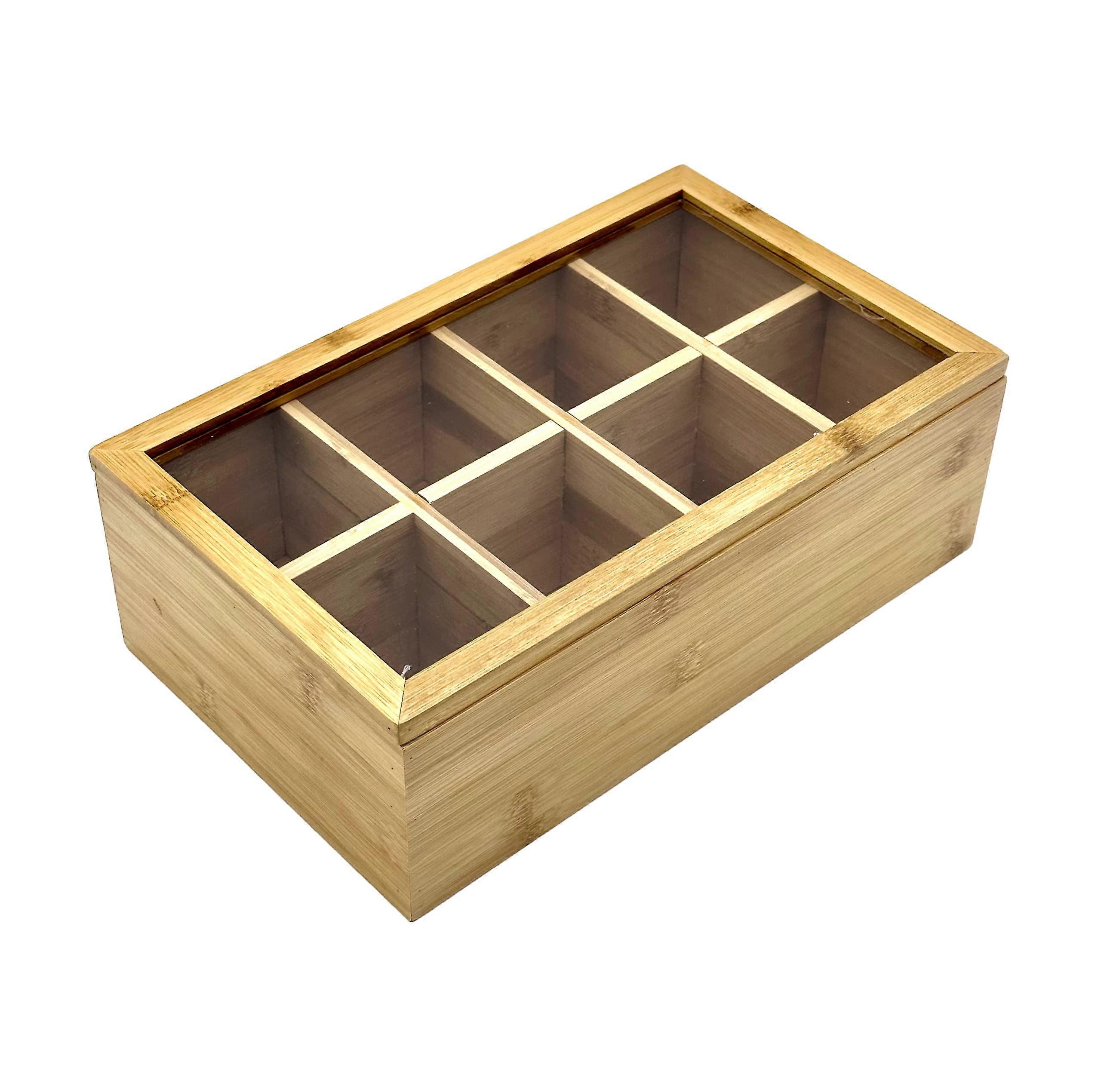 Natural Bamboo Spice Packets & Condiments Storage Box Organizers for Kitchen Storage with 8 Compartments