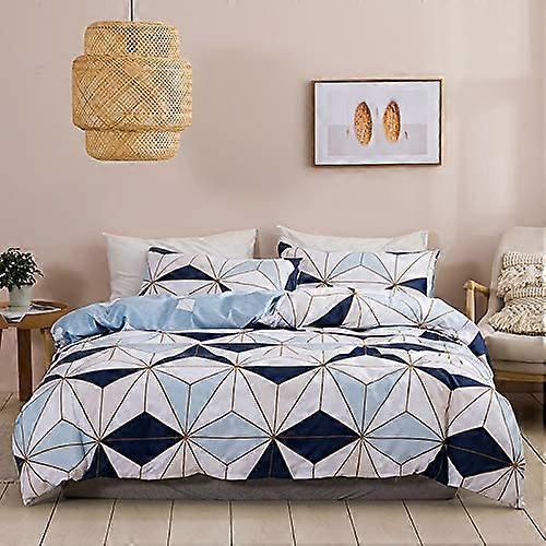 White Teal Blue Geometric Triangle Comforter Cover Set for Adults, Soft Luxury Bedding, Breathable Fabric, Modern Style