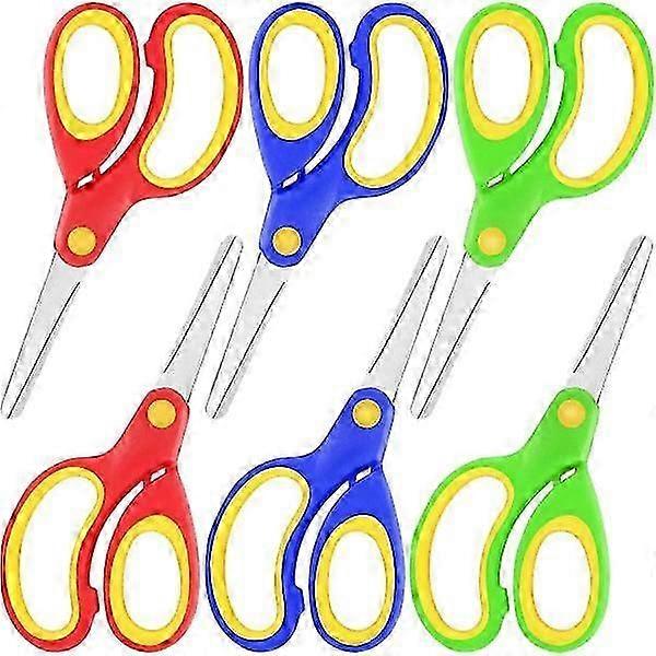 6 left-handed scissors, colored rubber and plastic scissors