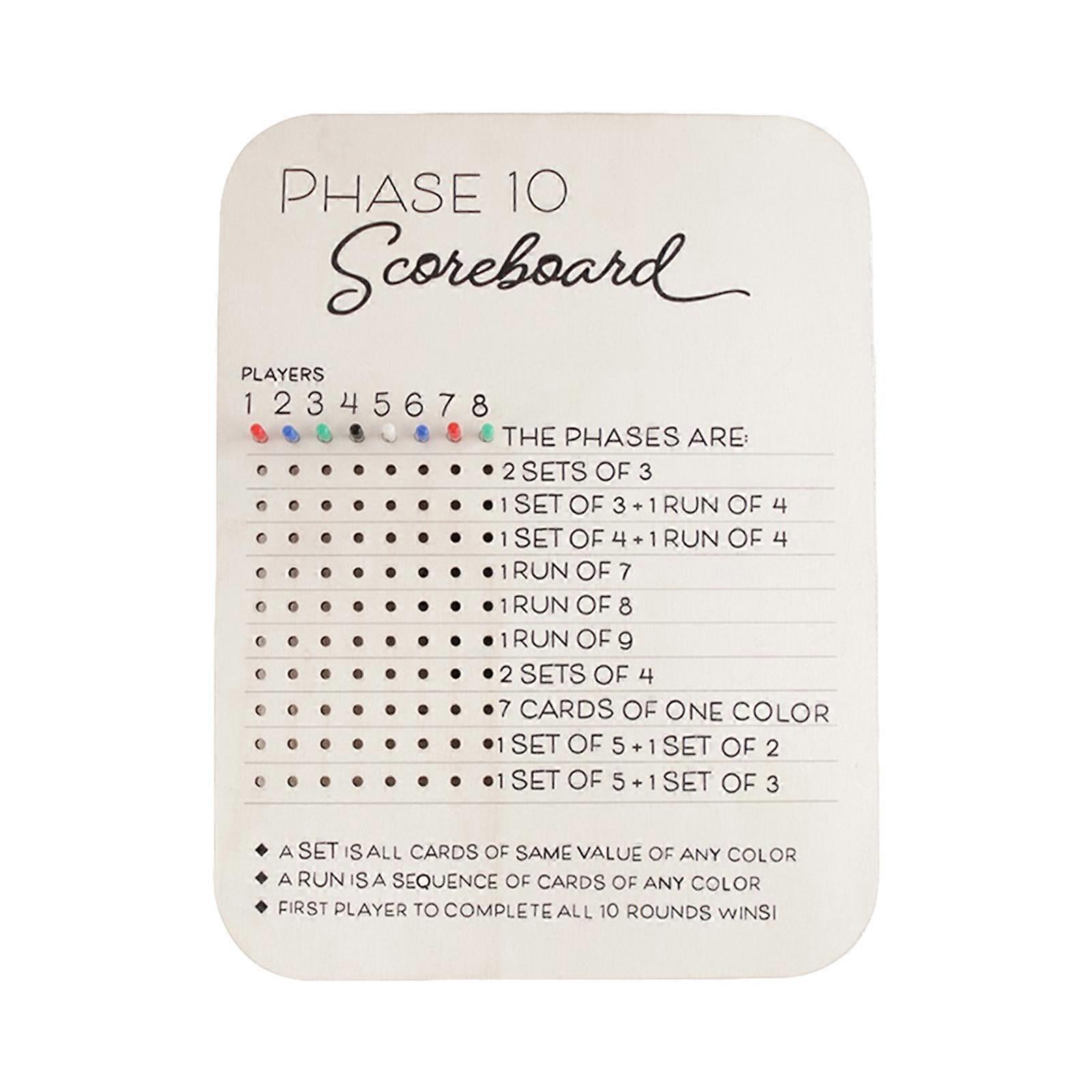 Light Weight Scoring Board Wood Phase 10 Scoreboard Phase 10 Score Board with Colored Pegs for Table Game Enduring