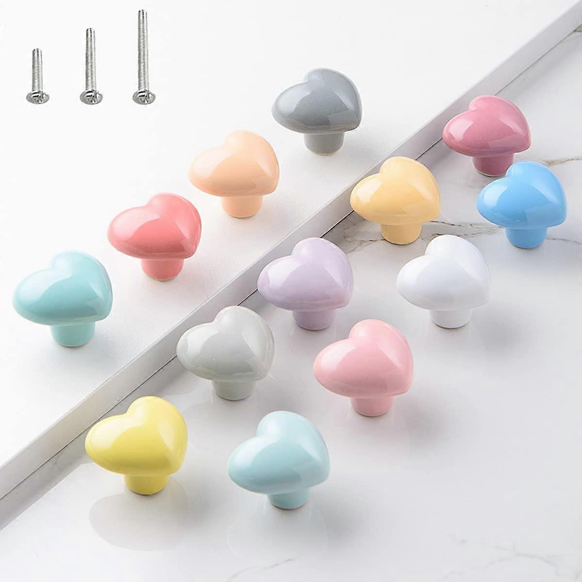 15PCS Glossy Ceramic Heart Shape Cabinet Knobs Dresser Pulls Door Handles Assorted Colors with 3 Sizes of Mounting Screws
