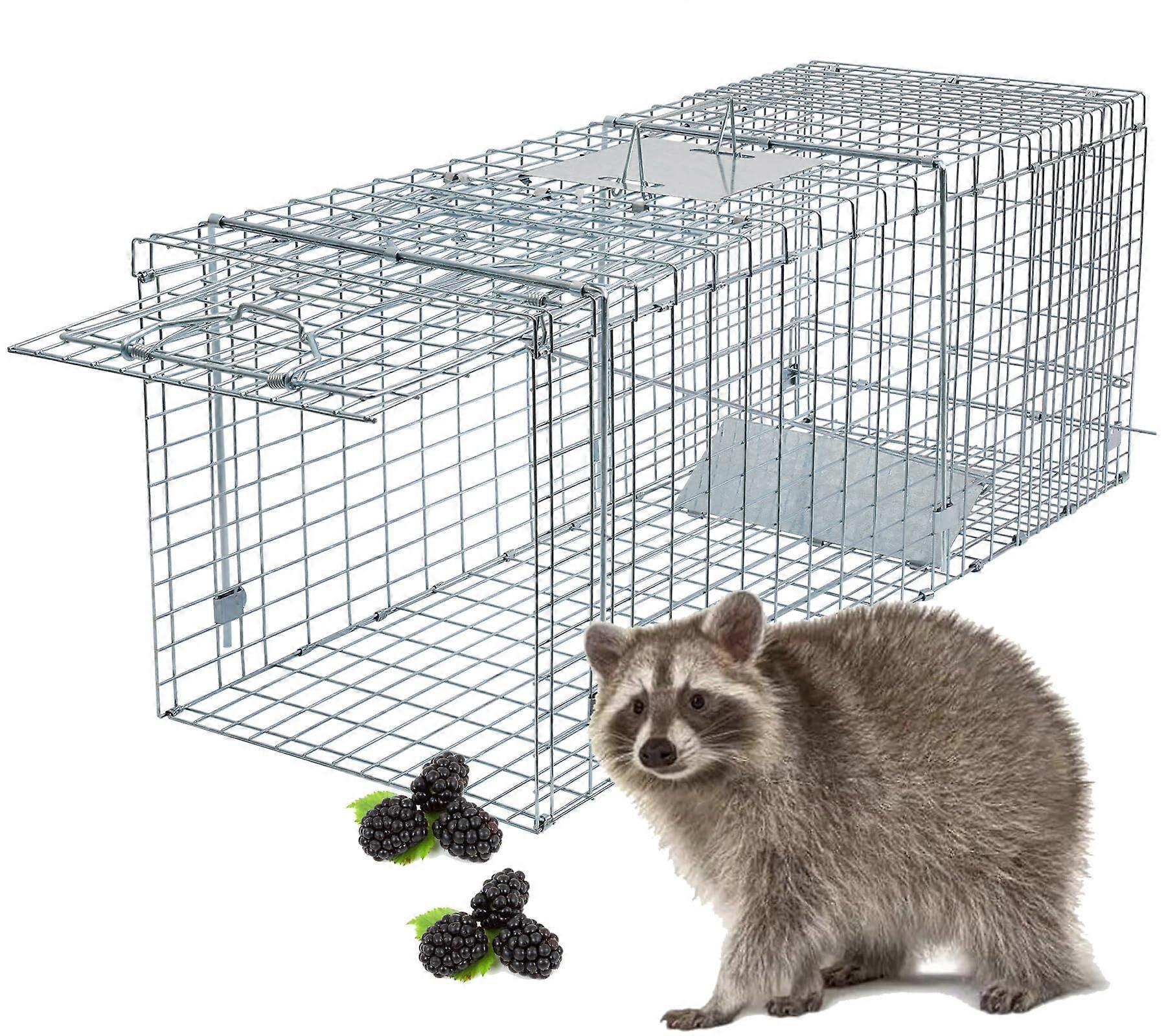 Heavy-Duty Live Animal Trap Cage 37" X 13" X 14.5" Large Foldable Humane Trap for Raccoons Stray Cats Squirrels Rabbits Skunks