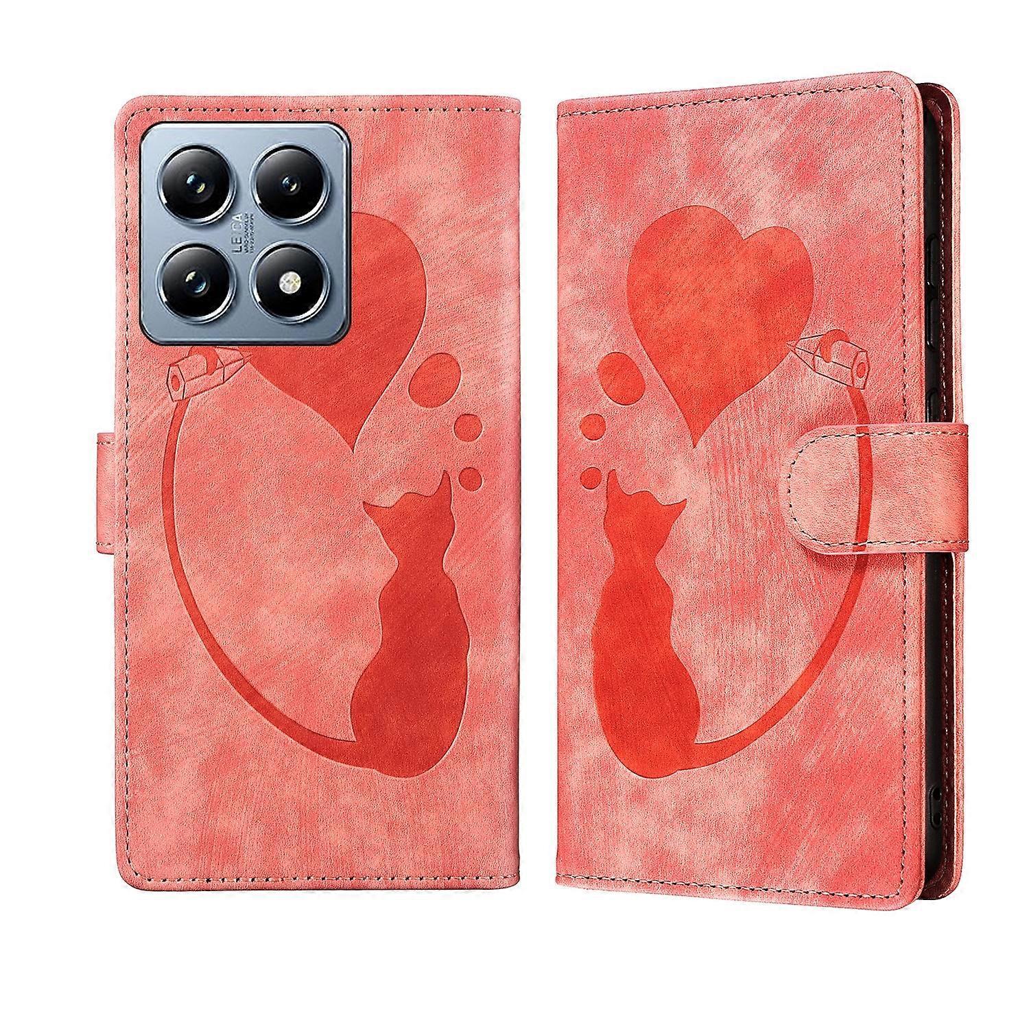 Pen Heart Cat Embossed Leather Phone Case