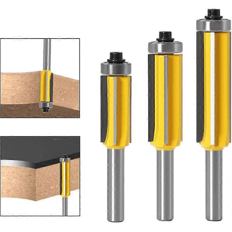 3 Pieces, Router Bit, 4 Flute Shank Copy Router Bit with Top Bearing Straight Flush Cutter Carbide Woodworking Milling DIY Cutting (Metal)