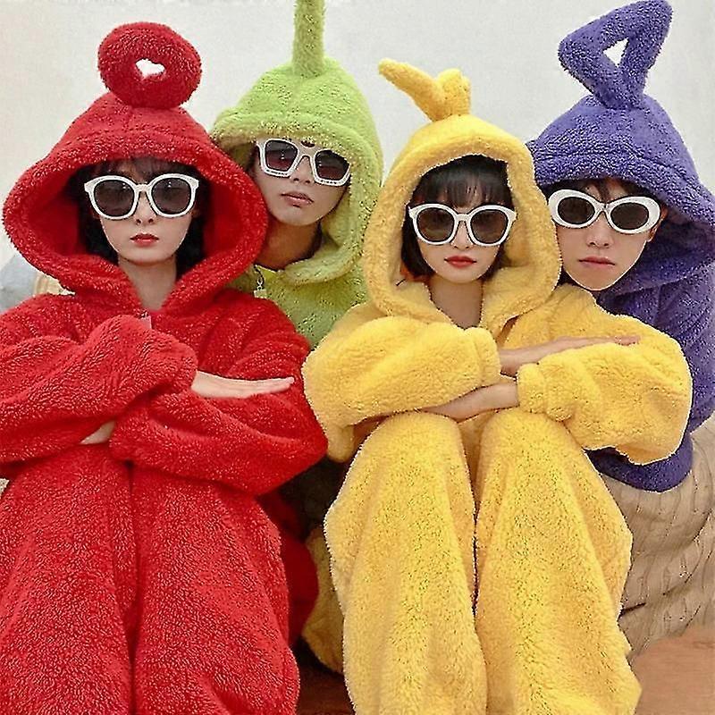 Unisex Teletubbies 의상 Disi Onesies Lala Cosplay Pajamas 성인 잠옷 동물 잠옷 점프 슈트