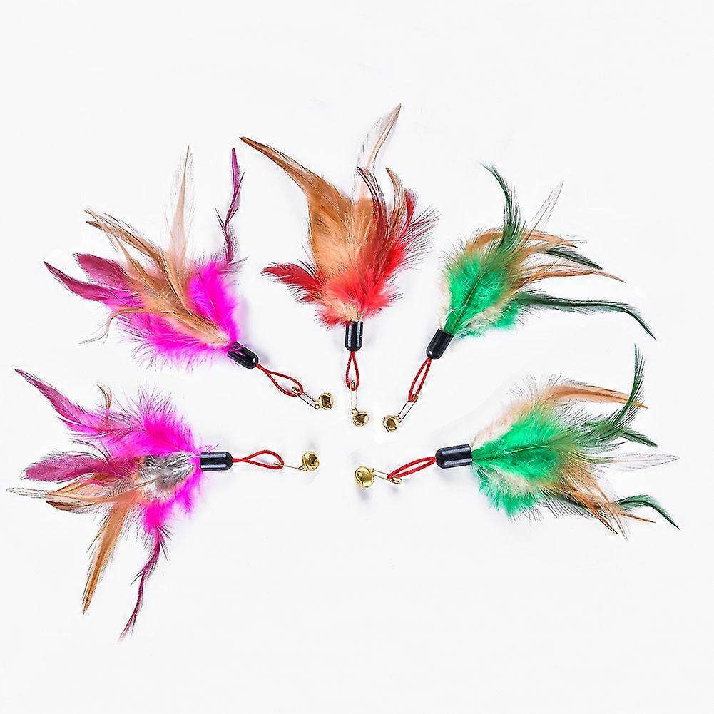 5pcs/set Pet Cat Feather Toys Replacement Cat Teaser Sticks Wand Refills Chicken Feathers Replacement With Bell Interactive Cat Kitten