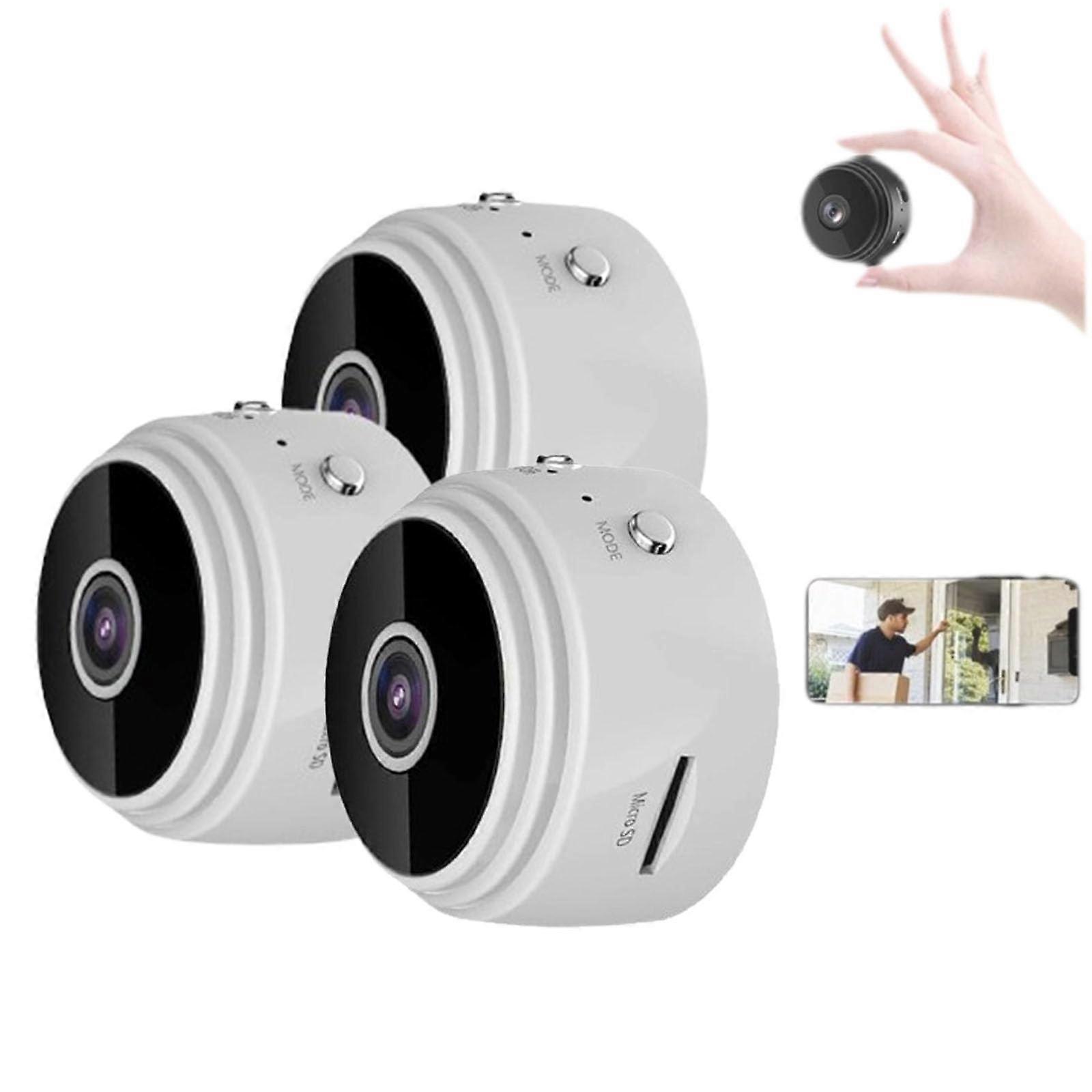 Magnetic Mini Security Camera WiFi Wireless Night Vision Motion Detection 3PCS Small Indoor Outdoor White