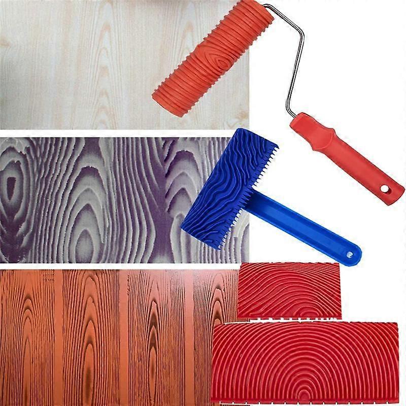 Houtnerf Tools, 4 stuks Houtnerf Roller Schilderen Tools Textuurpatroon met handvatten Texture Tool Paint, voor muurkamer