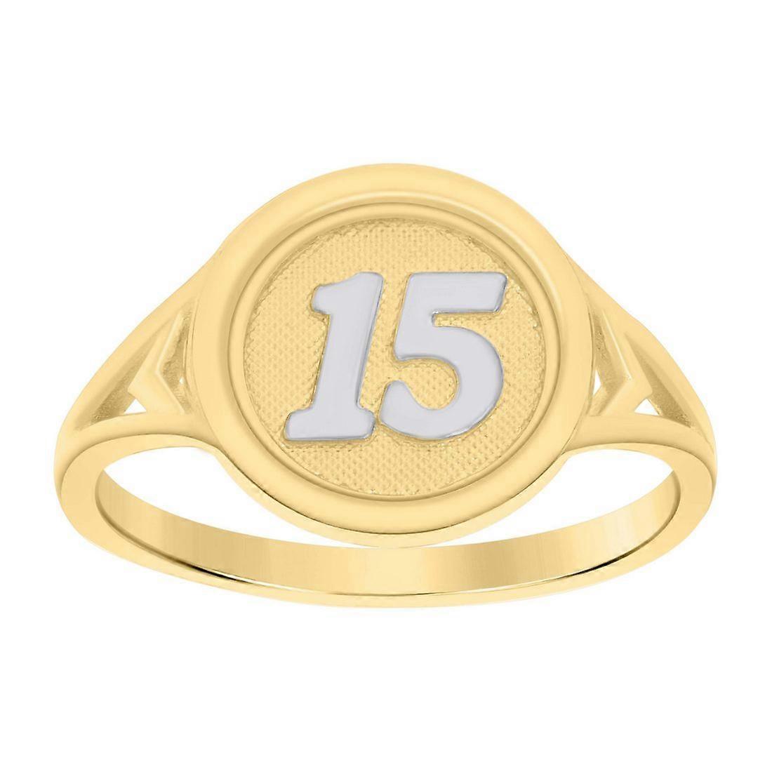 Pierścionek z dwukolorowego złota próby 10k dla kobiet na 15. urodziny Quinceanery, 11,5 x 11,5 mm, szeroki, 2,2 grama