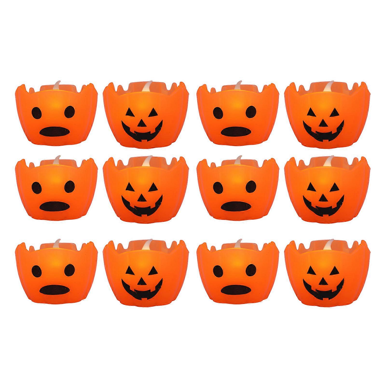 Set of 12 Delicate Orange LED Lights 3D Flameless Lights Battery Powered LED Lights for Parties and Home Decor