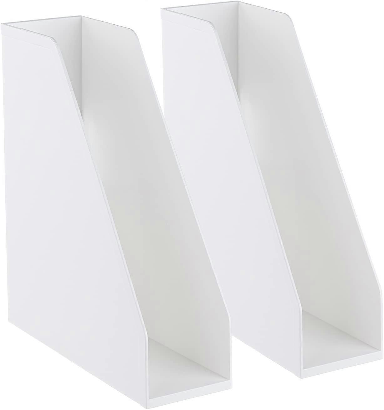 Open Front Magazine File Holder, Vertical File Organizer, Desk Organizer, White, 10.8 x 3.7 x 12.6 Inches, 2 Pack