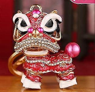 Chinese Lion Keychain With Rhinestone Inlay: Bling Keyring - Sparkling Keychain - Bag Pendant Handbag Charm For Car Keys Bags Decoration