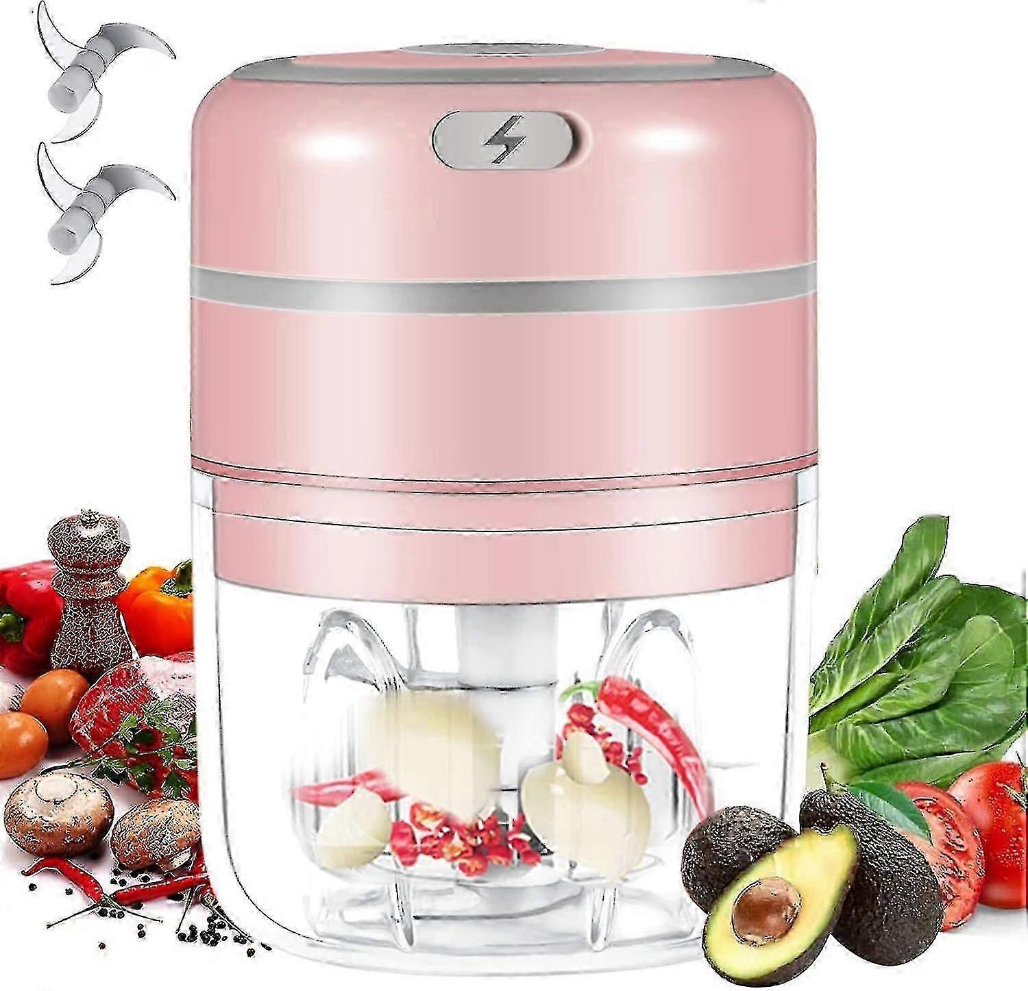 Electric Mini Garlic Mincer, Mini Food Processor Wireless Onion Mincer Powerful Rechargeable Usb Garlic Masher With Two Blades, Garlic