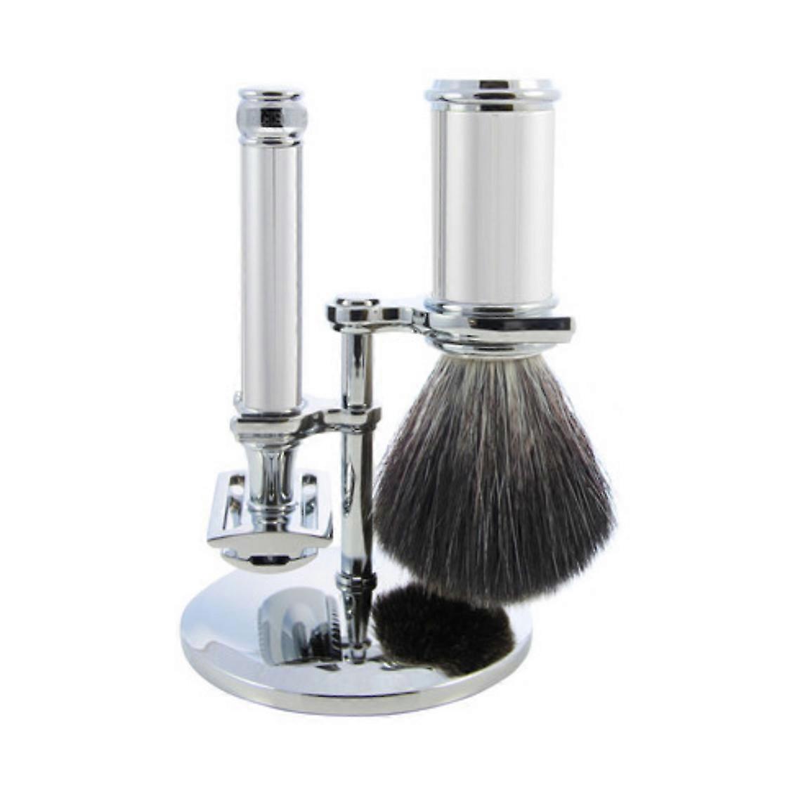 Set De Rasage 3 Pieces Noire Support Chrome - Edwin Jagger