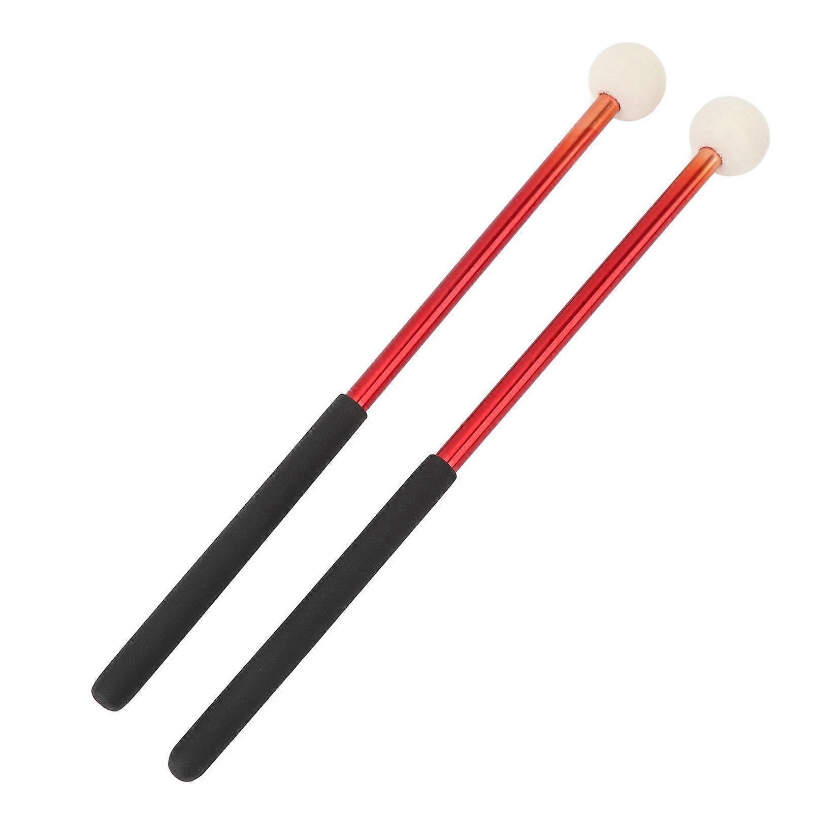 2 Pcs Timpani Mallet Soft Wool Felt Head with Anti Slip Rubber Handle Alloy Percussion Sticks Red