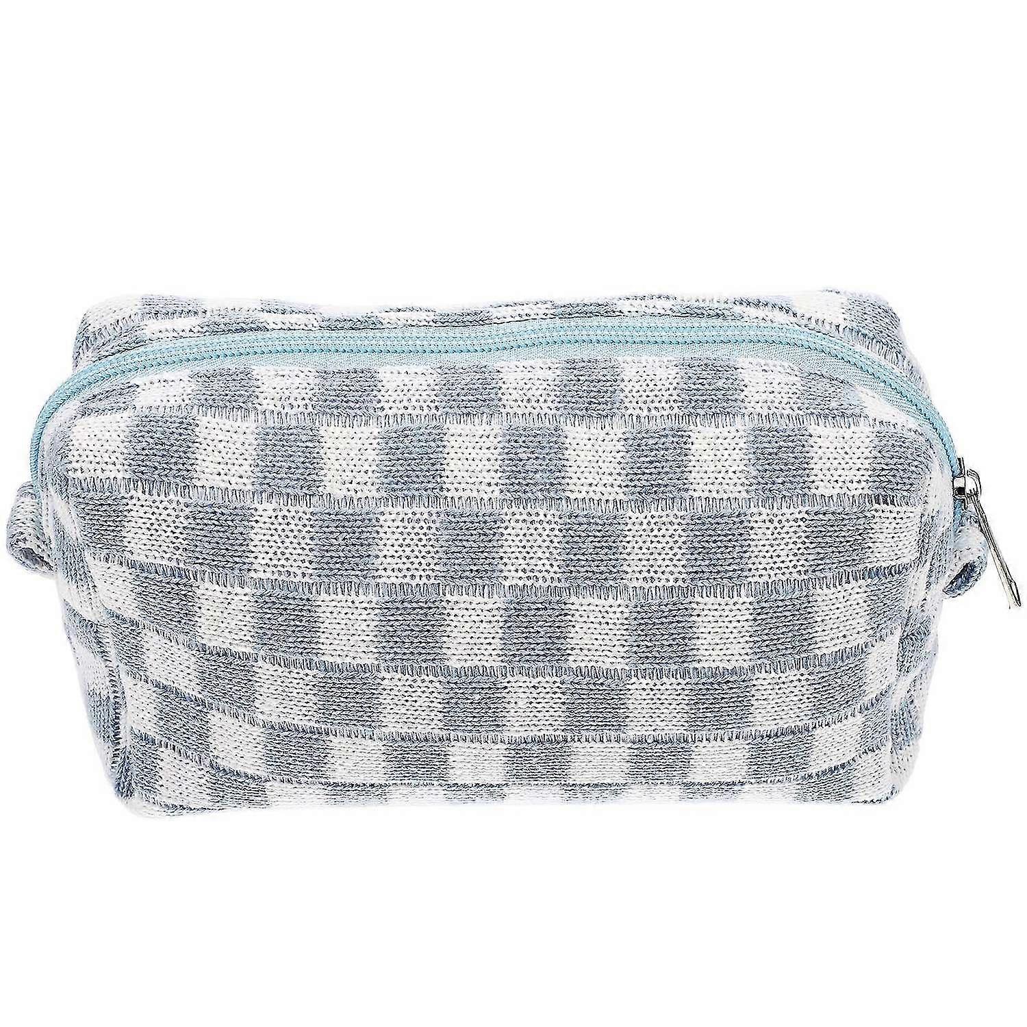 Woolen Yarn Makeup Bag Cosmetic Bag Large Capacity Checkered Travel Toiletry Bag