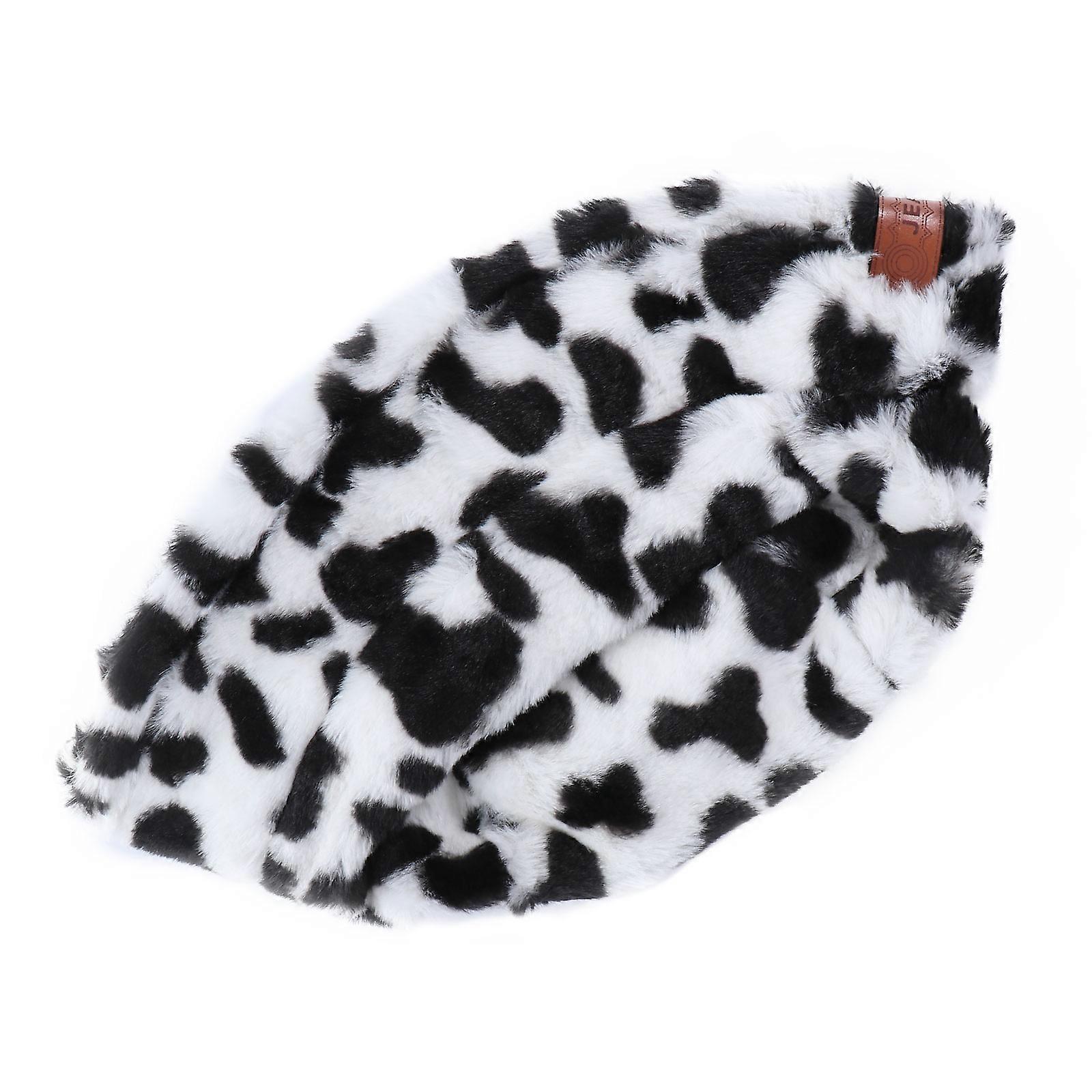 Warm Plush Fisherman Hat with Cow Pattern, Soft Bucket Cap for Adults, Cozy Winter Accessory for Women