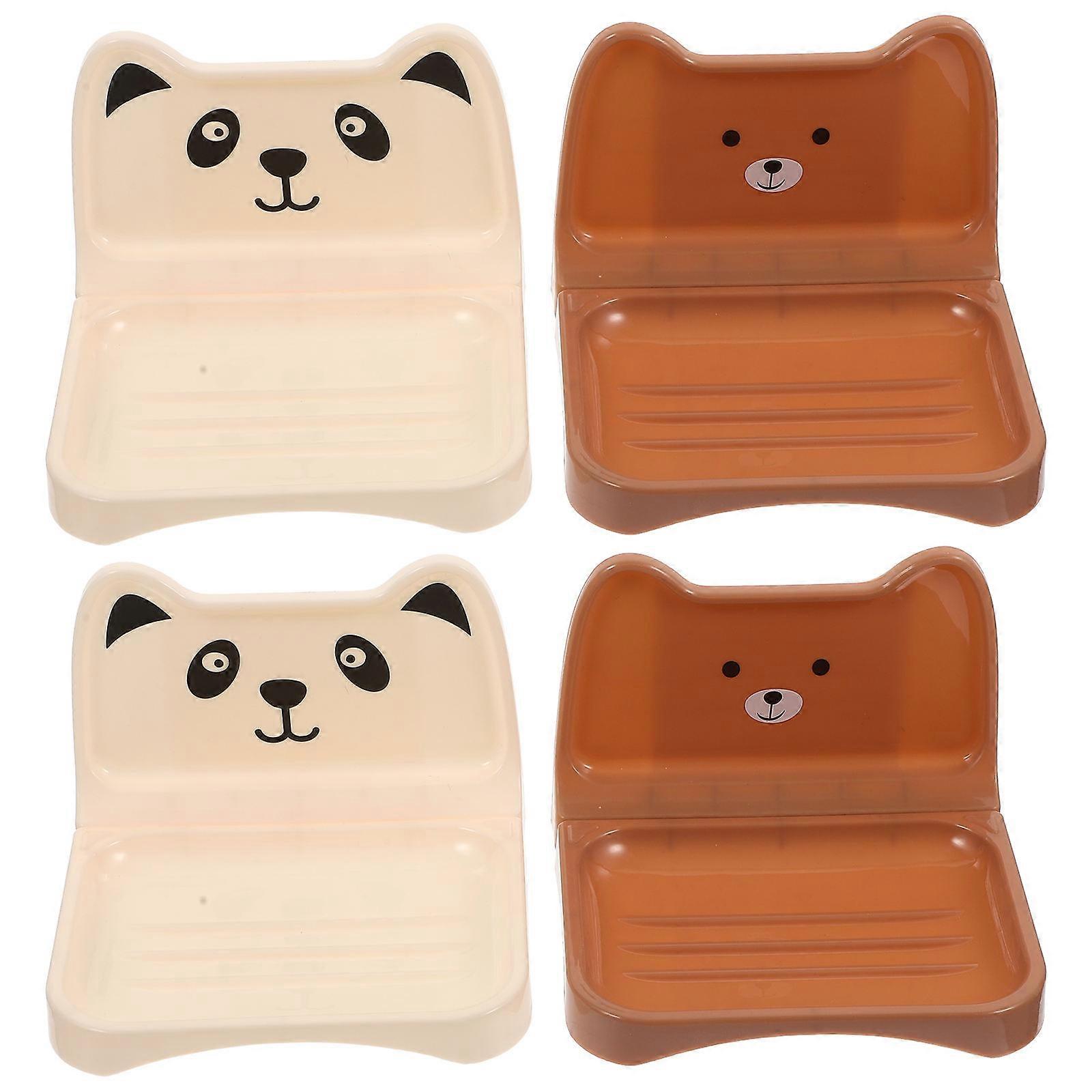 Adhesive Soap Rack Bear Style Wall-mountable Shower Use Drainage 4Pcs