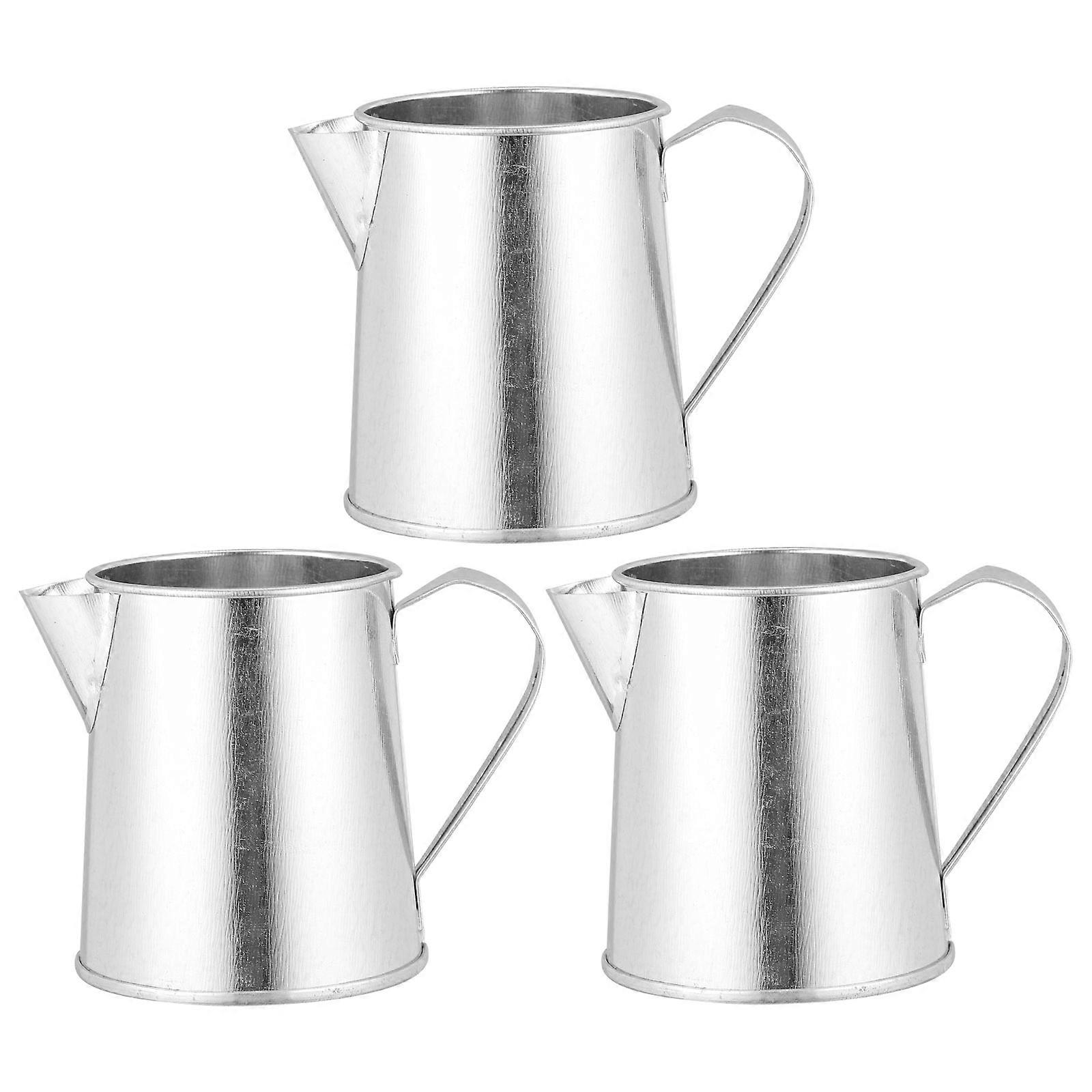 Rustic Silver Tinplate Flower Vase with Handle for Home Use Create Country Ambiance 3pcs