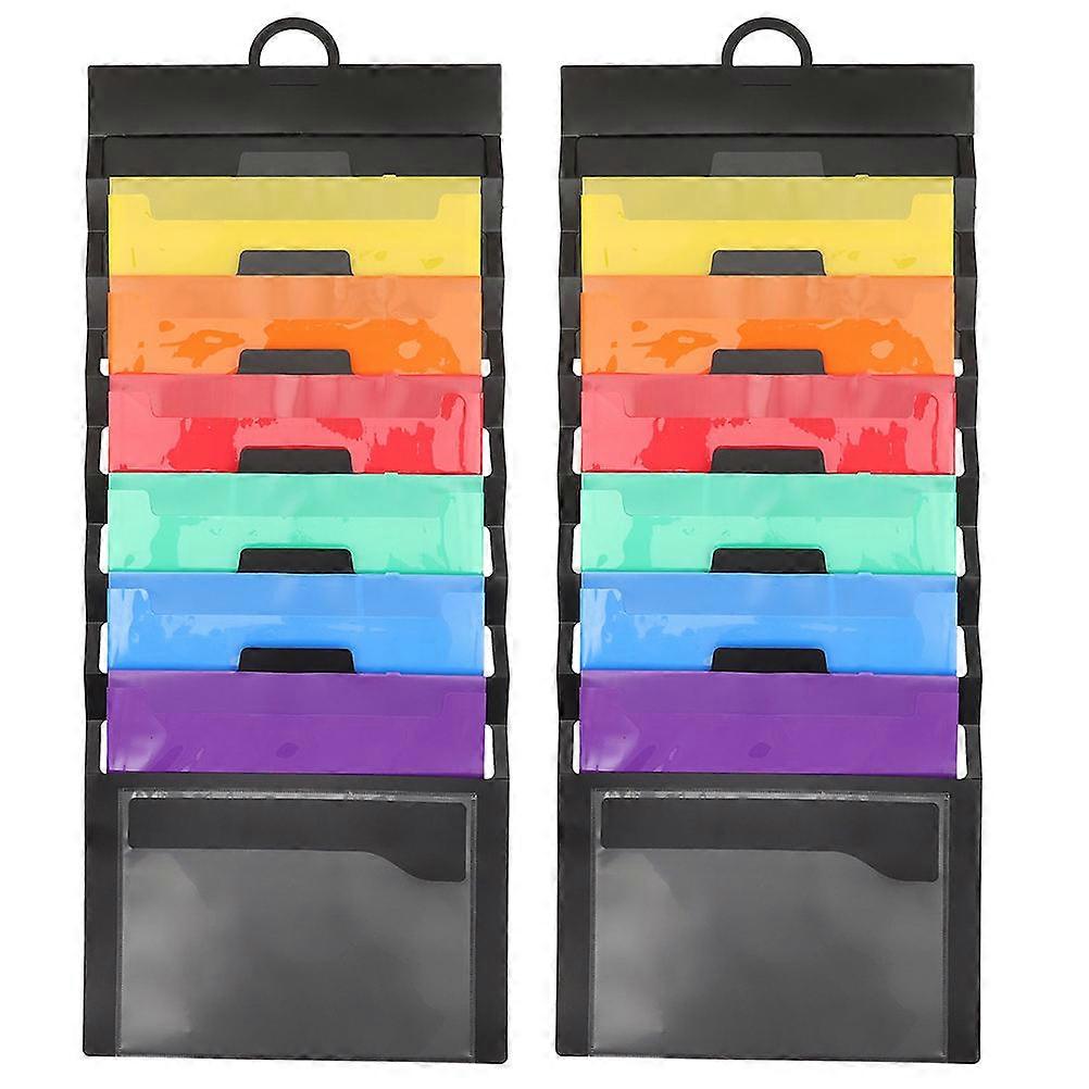 Wall File Organizer Foldable Hanging Document Storage Bag Reusable File Folder with Compartments for Office Home Use Black