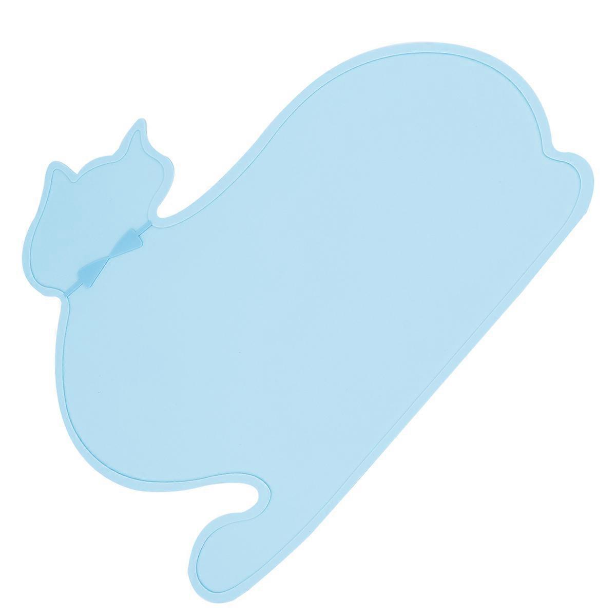 Pet Food Placemat Cat Shape Heat Insulated Pad Blue 45*35.5*0.25cm Waterproof Prevents Spillage Simple Design 1Pack