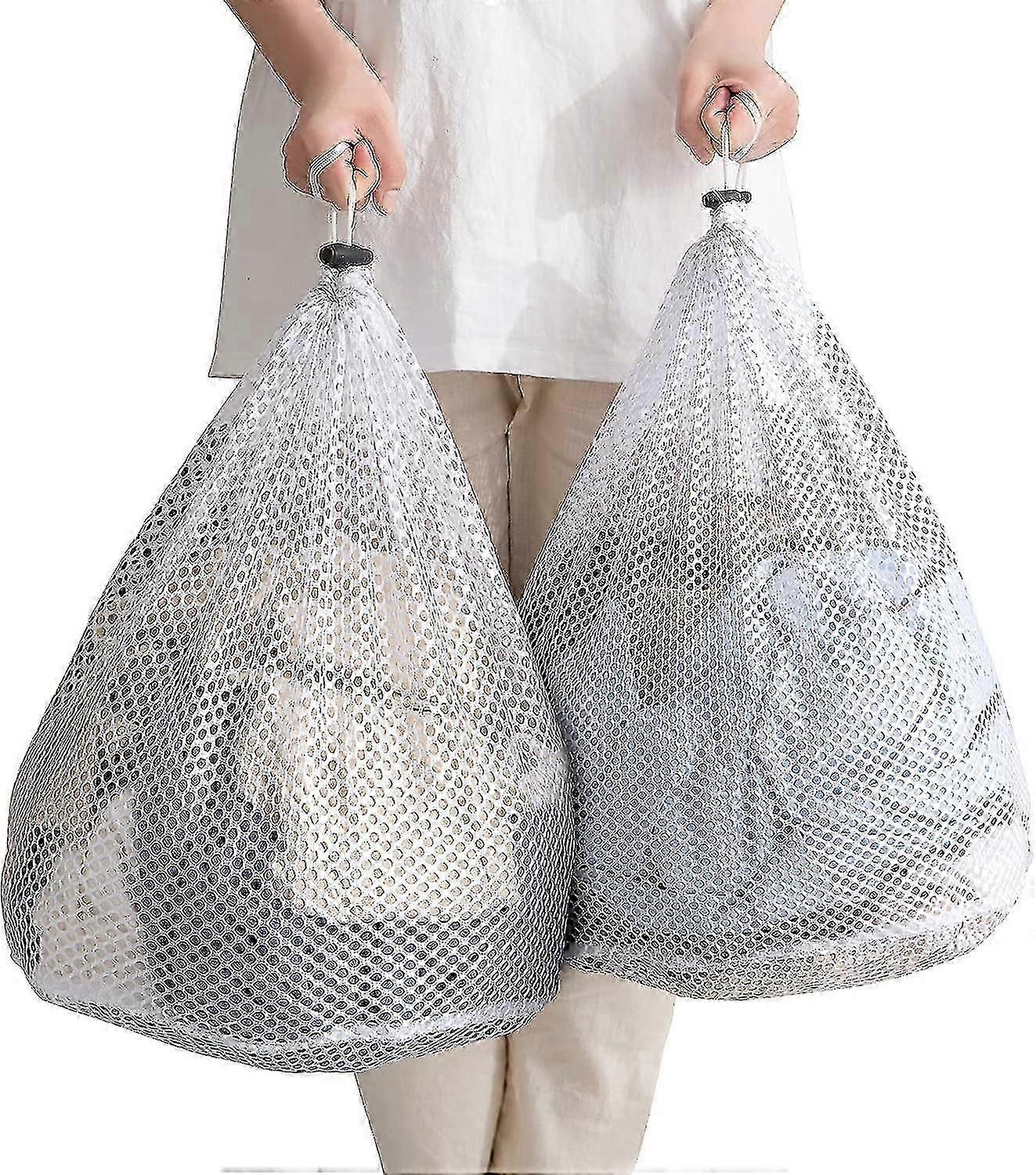 Ekstra stor netting vaskepose med snøring, maskinvaskbar for reise YGWL