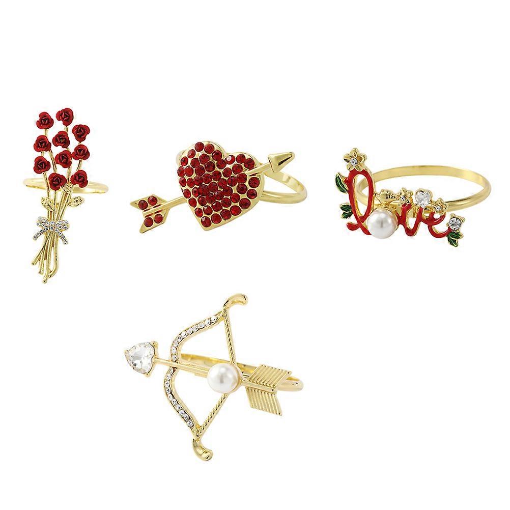Heart Shaped Napkin Rings Dining Table Decorations Golden 4x4.4cm Table Decoration 4Pcs