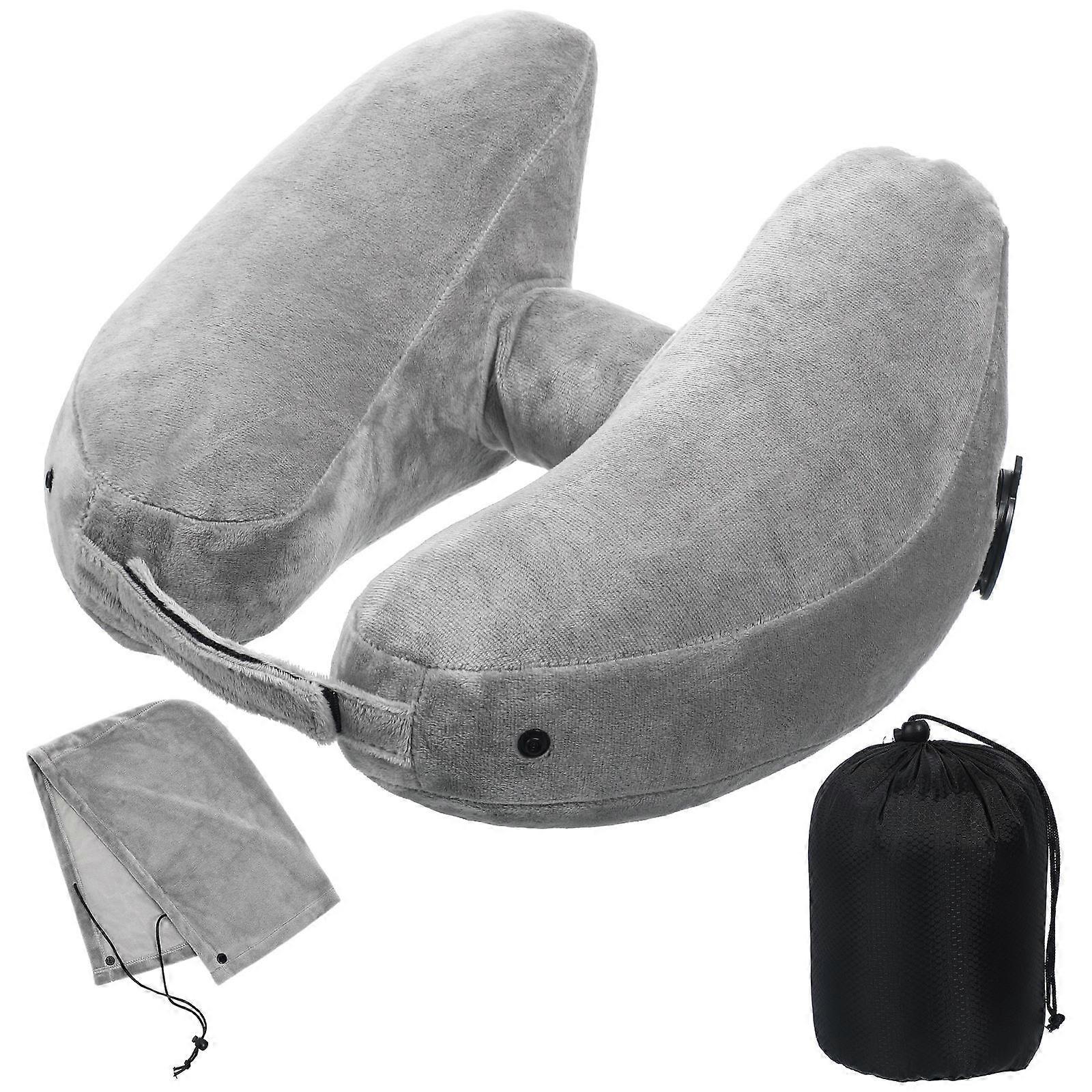U Shaped Inflatable Travel Neck Pillow with Hood for Planes, Cars, and Office Use – Lightweight, Portable, Easy to Clean
