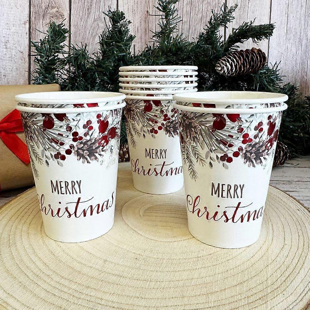 Red Merry Christmas Paper Cups x10