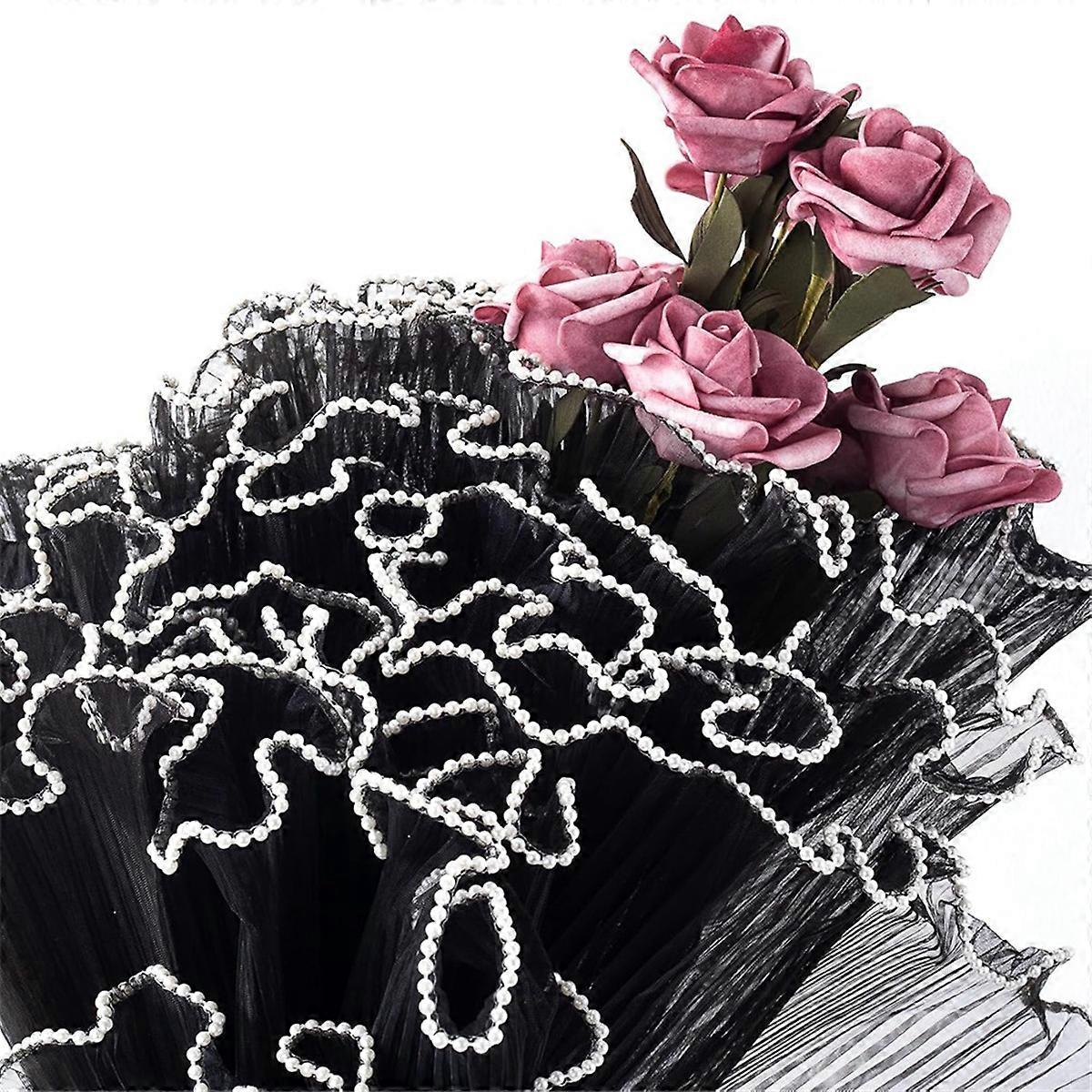 4 Yards Flower Wrapping Paper Pearl Edge, Bouquet Wrapping Paper, Floral Wrapping Mesh Paper 3pack