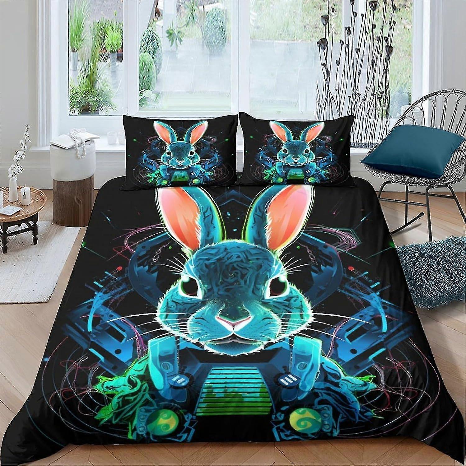 Conjunto de cama de coelho na moda Capa de edredão para impressão 3D Capa de edredão macia e respirável de 3 peças com fecho de correr