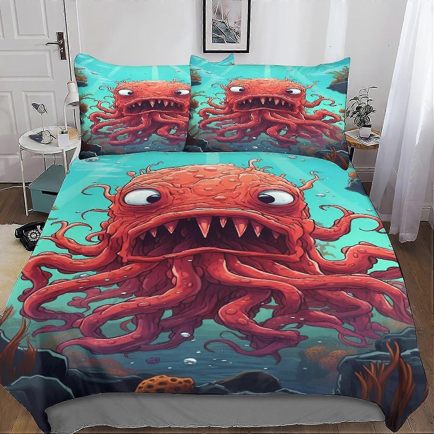 Monster-Themed Bedding Set Duvet Cover Soft Microfiber Hidden Zipper Fun Shapes Quilt Cover with 3D Print Design for Kids and Adults 3 Piece