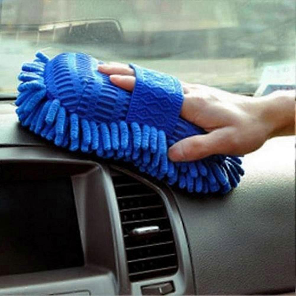 Gants de nettoyage de voiture en chenille douce doublés de polaire pour un lavage en douceur en bleu