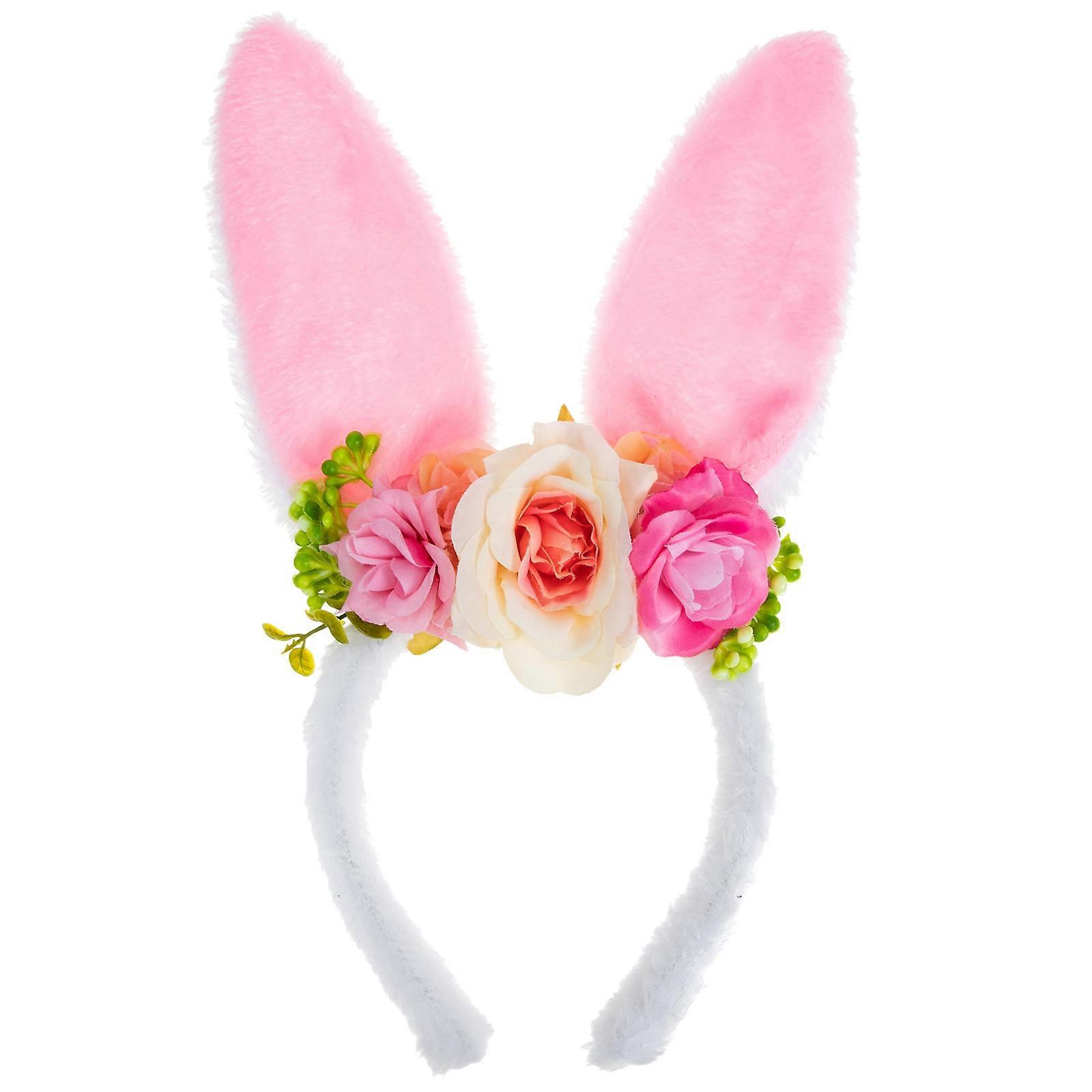 Plush Rabbit Ears Headband with Flower Design – Comfortable, Wear Resistant Hair Accessory for Easter Party Dress Up