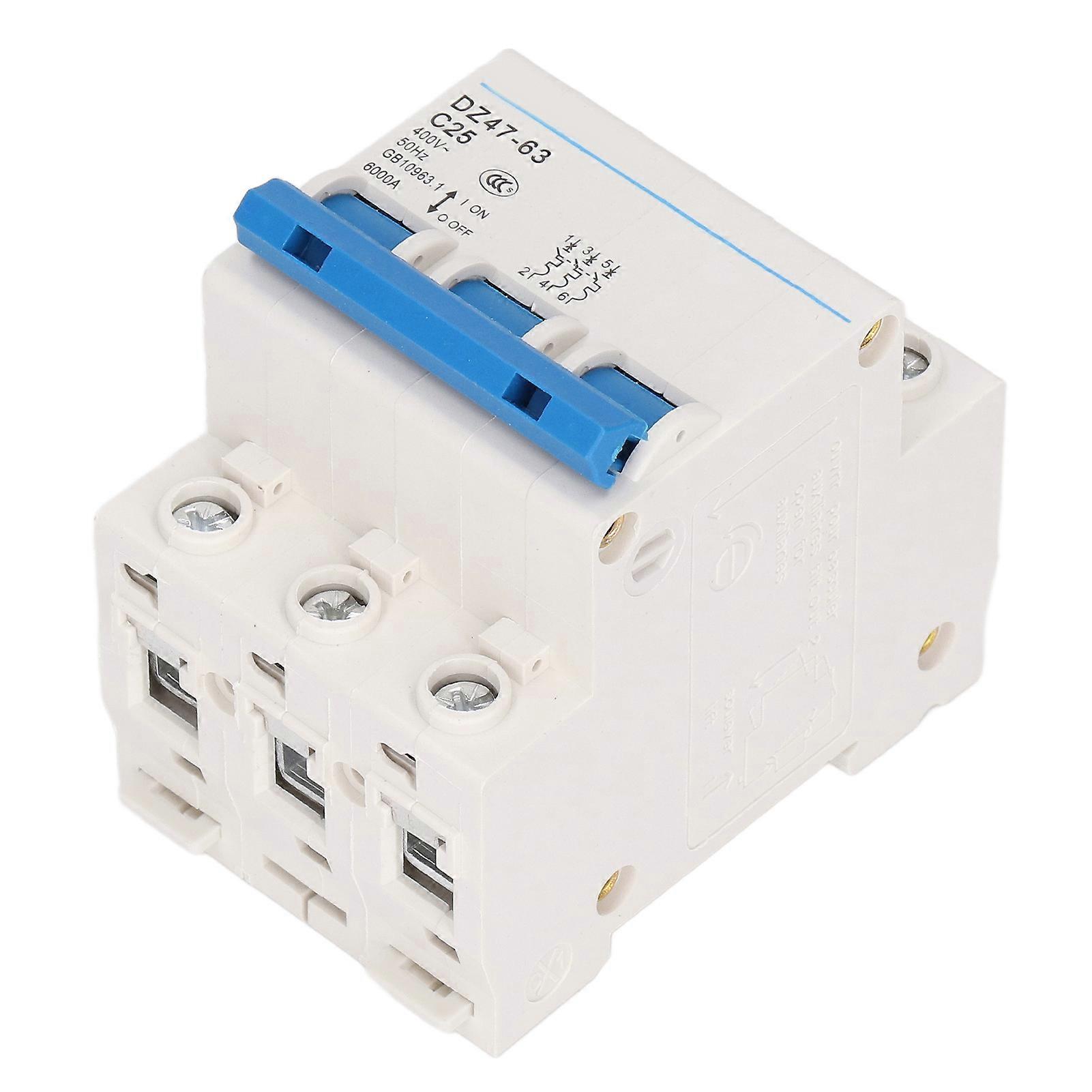 3P Miniature Circuit Breaker DIN Rail Mount Short Circuit Protector 400V 25A Breaking Capacity 6000A